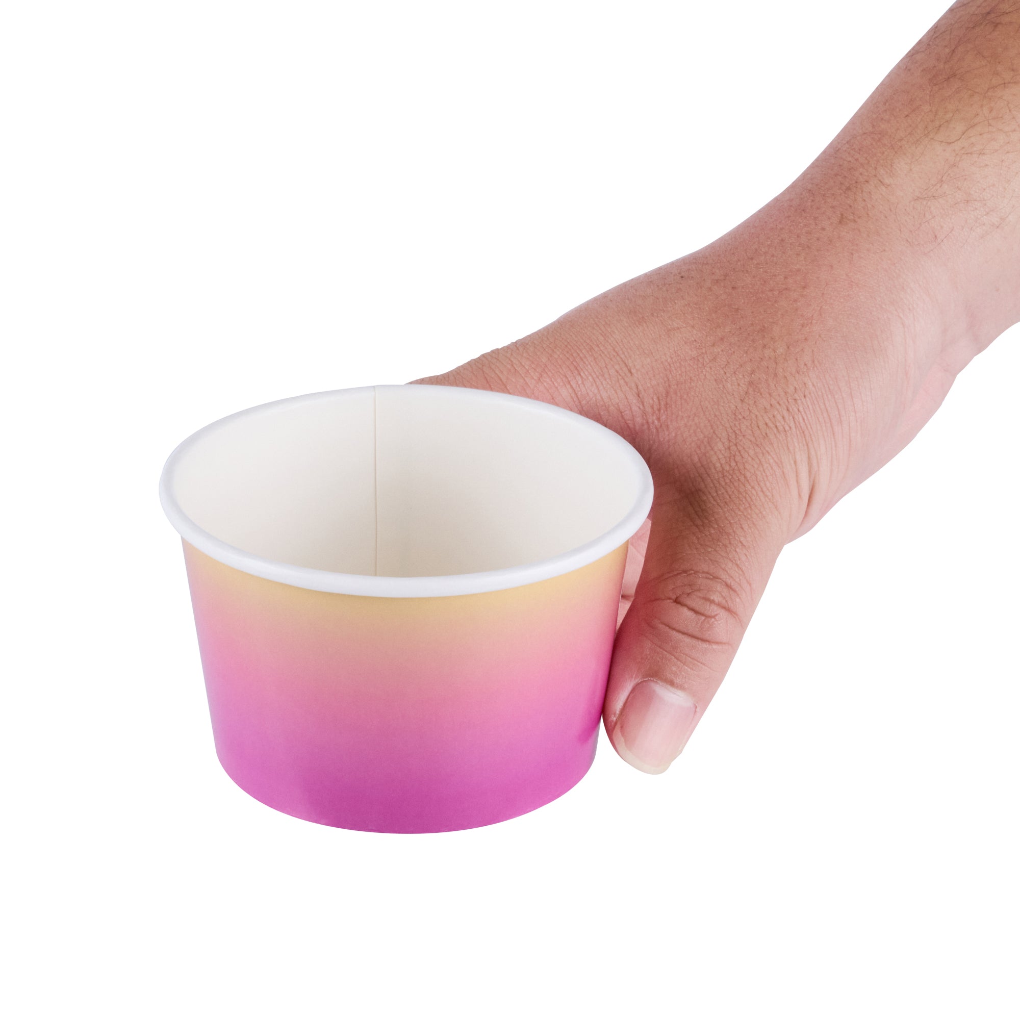 Coppetta 8 oz Round Purple and Yellow Ombre Paper To Go Cup - 3 3/4" x 3 3/4" x 2 1/4" - 200 count box