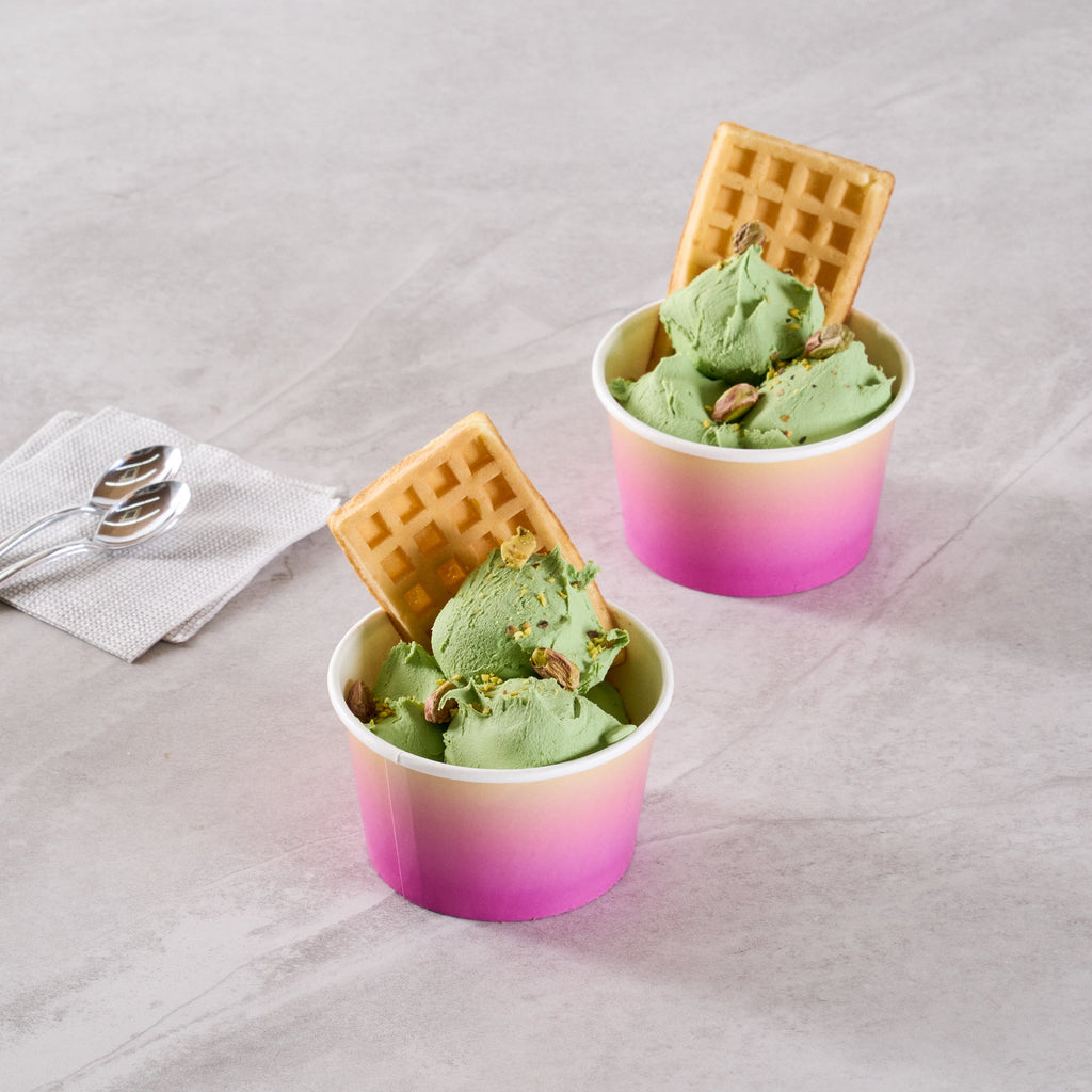 Coppetta 8 oz Round Purple and Yellow Ombre Paper To Go Cup - 3 3/4" x 3 3/4" x 2 1/4" - 200 count box