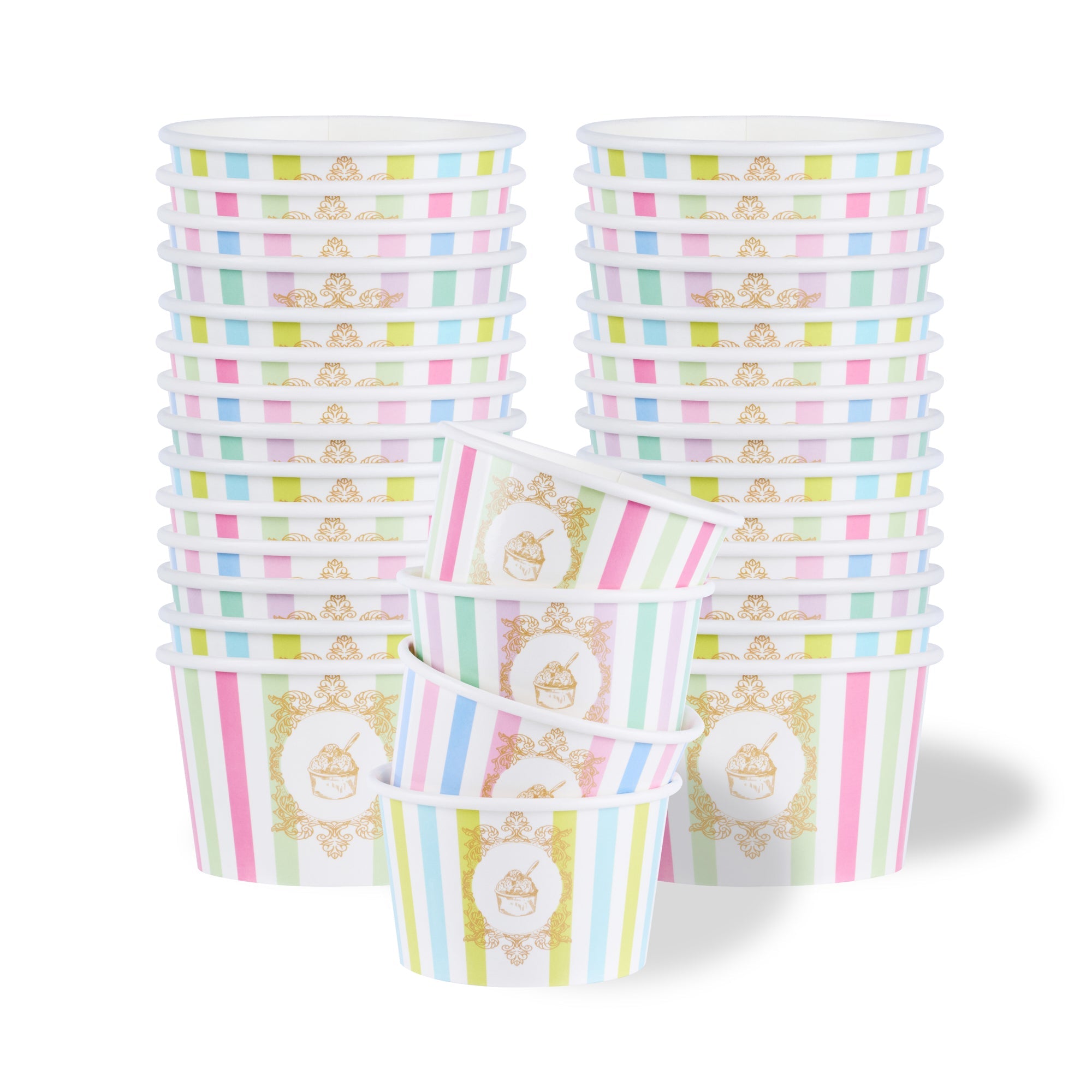 Coppetta 8 oz Round Assorted Stripe Paper To Go Cup - 3 3/4" x 3 3/4" x 2 1/4" - 200 count box