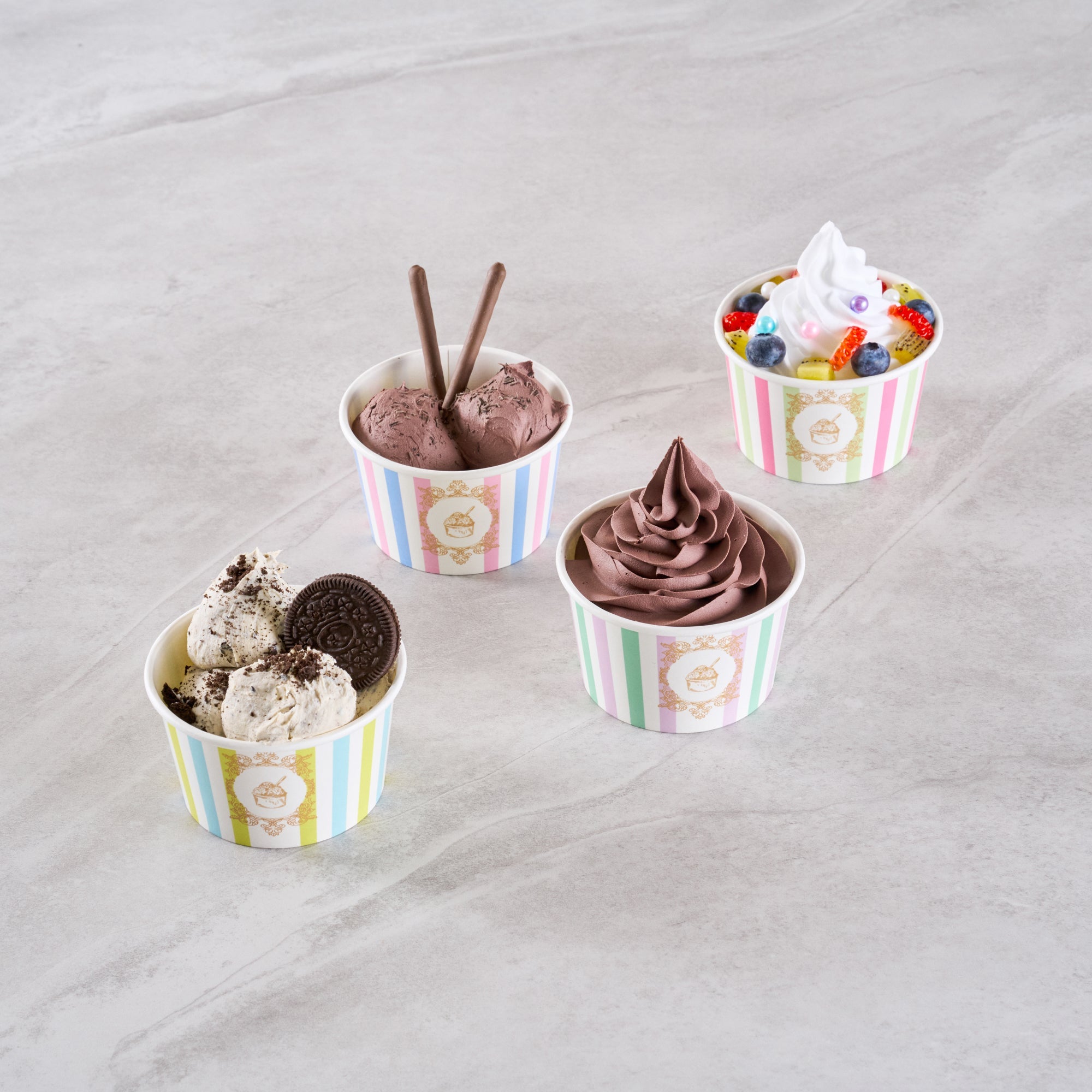 Coppetta 8 oz Round Assorted Stripe Paper To Go Cup - 3 3/4" x 3 3/4" x 2 1/4" - 200 count box