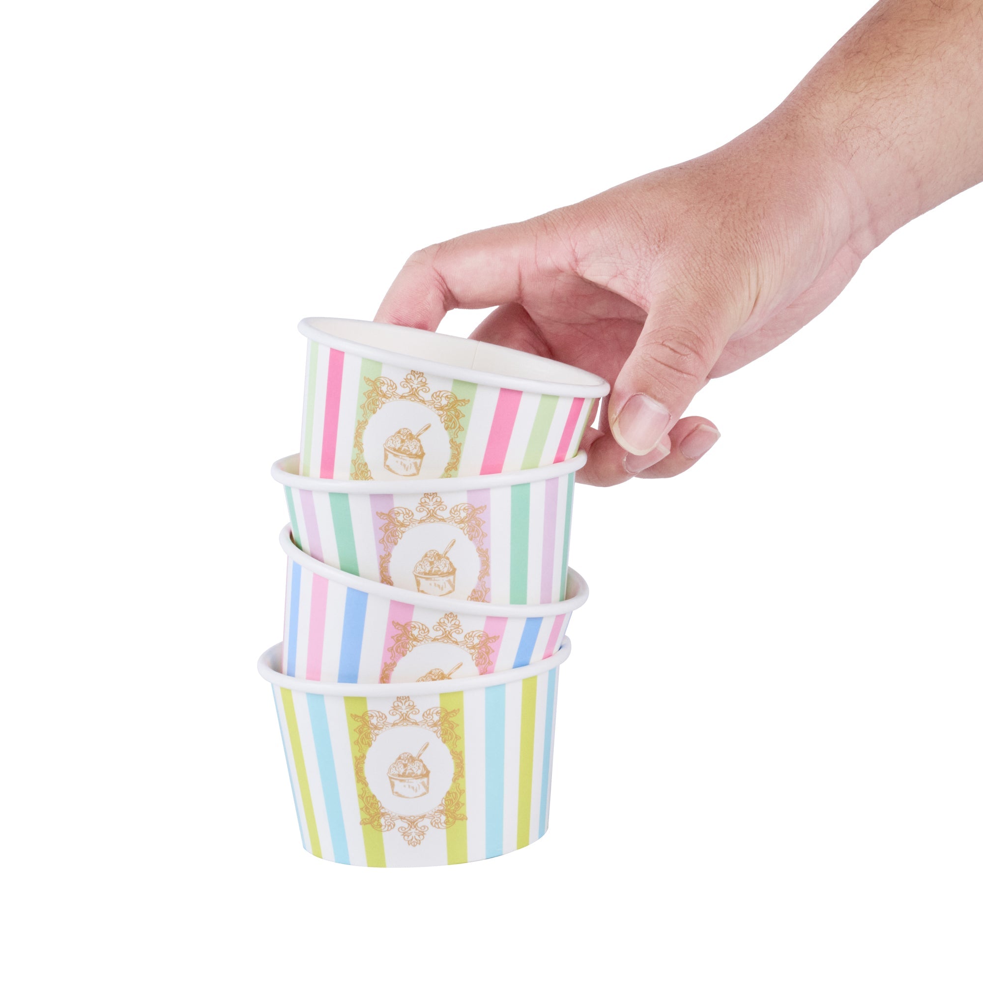 Coppetta 8 oz Round Assorted Stripe Paper To Go Cup - 3 3/4" x 3 3/4" x 2 1/4" - 200 count box