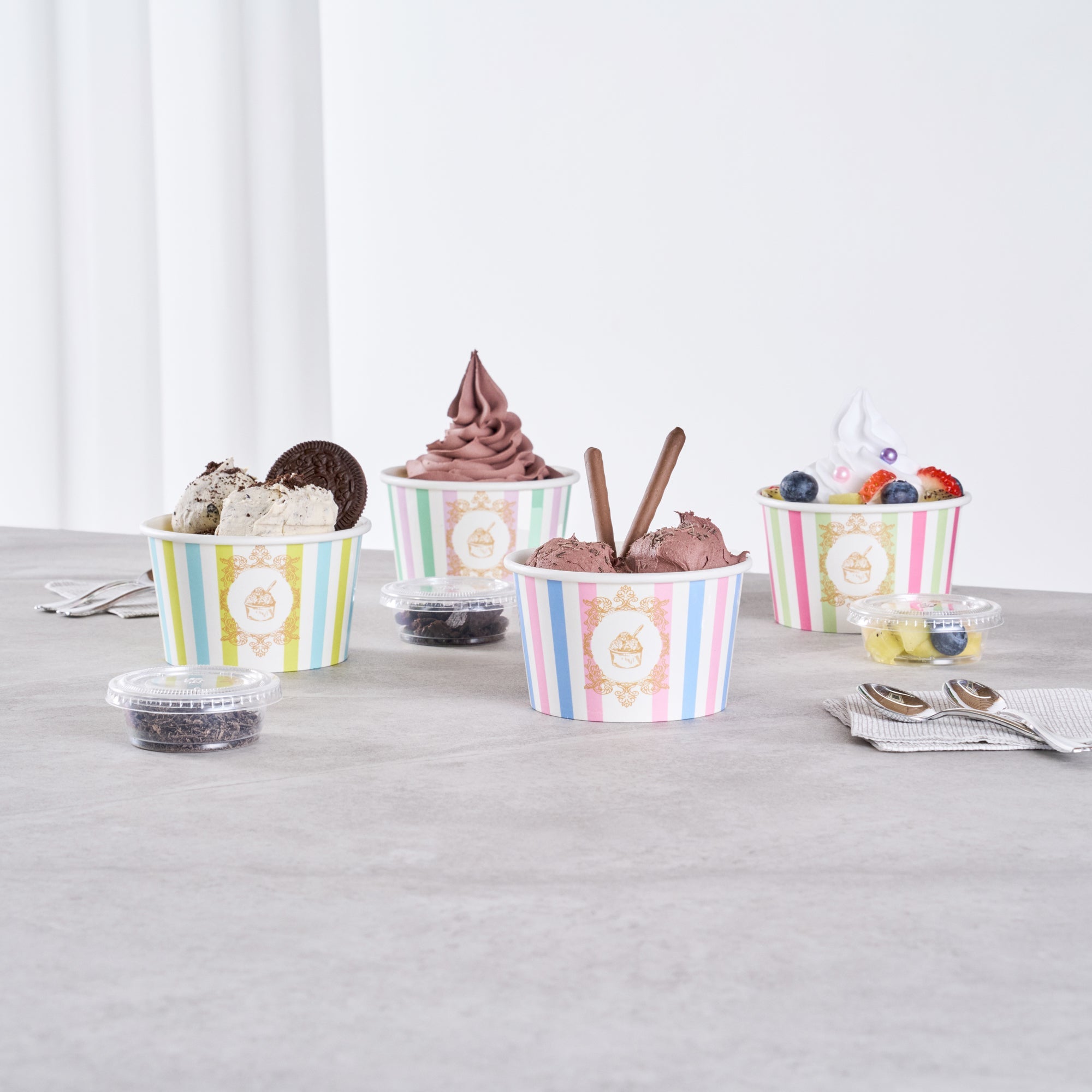 Coppetta 8 oz Round Assorted Stripe Paper To Go Cup - 3 3/4" x 3 3/4" x 2 1/4" - 200 count box