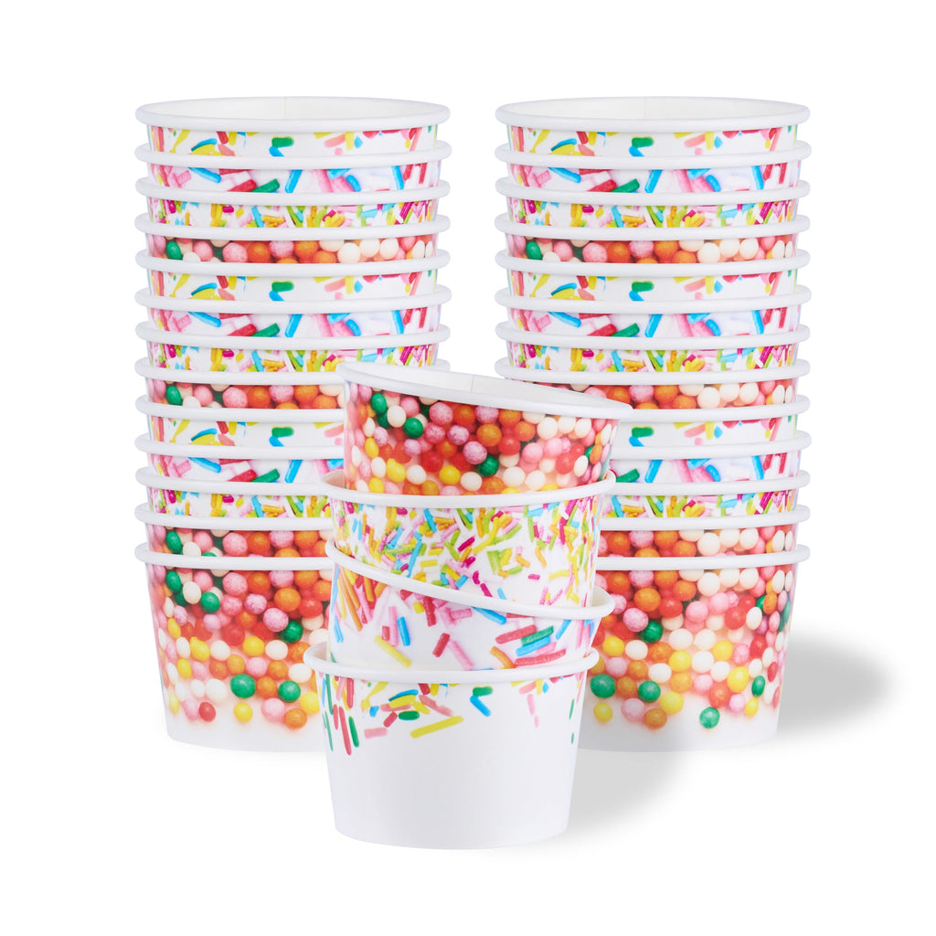 Coppetta 8 oz Round White Assorted Sprinkle Paper To Go Cup - 3 3/4" x 3 3/4" x 2 1/4" - 200 count box