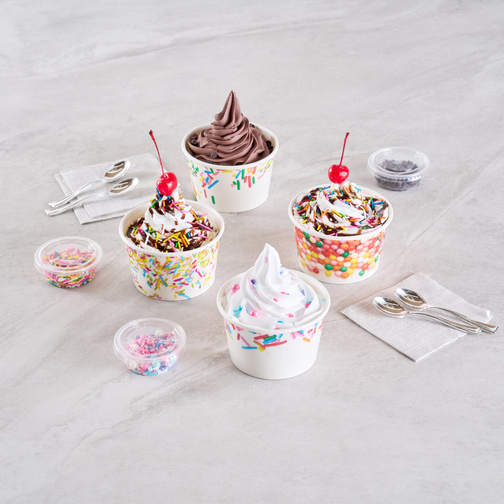 Coppetta 8 oz Round White Assorted Sprinkle Paper To Go Cup - 3 3/4" x 3 3/4" x 2 1/4" - 200 count box