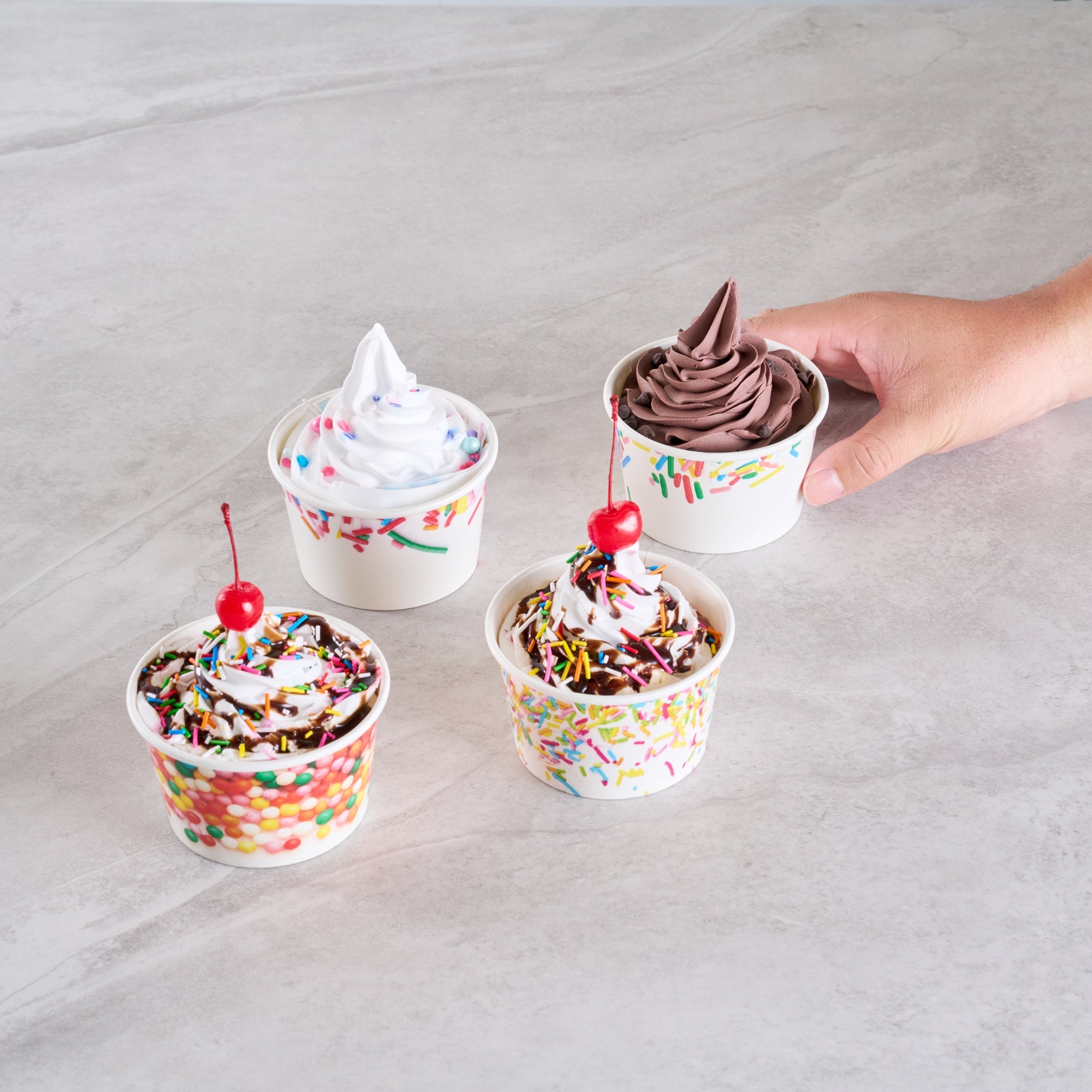 Coppetta 8 oz Round White Assorted Sprinkle Paper To Go Cup - 3 3/4" x 3 3/4" x 2 1/4" - 200 count box