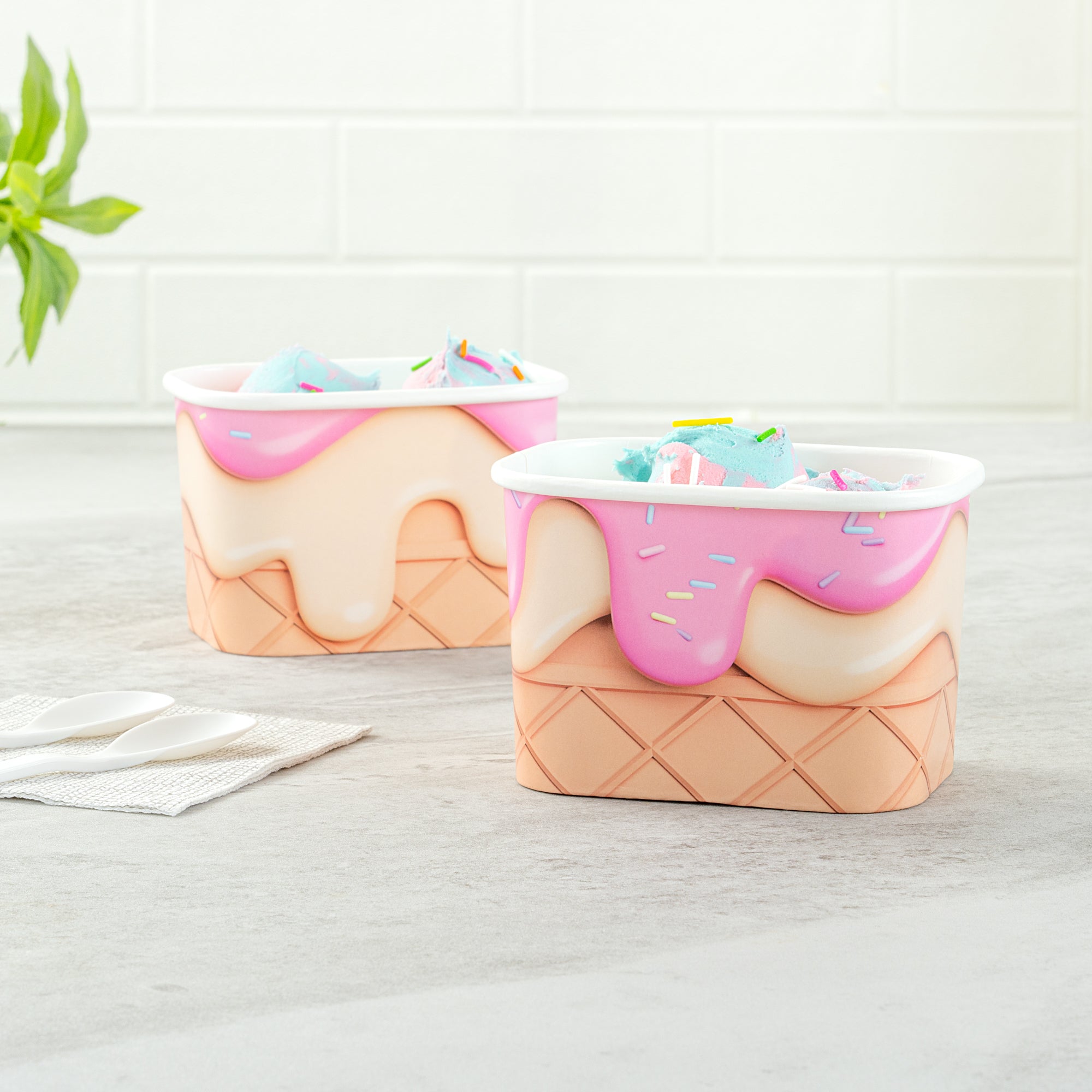 Coppetta 12 oz Square Vanilla Strawberry Swirl Paper To Go Cup - 4 1/4" x 3 1/4" x 2 3/4" - 200 count box