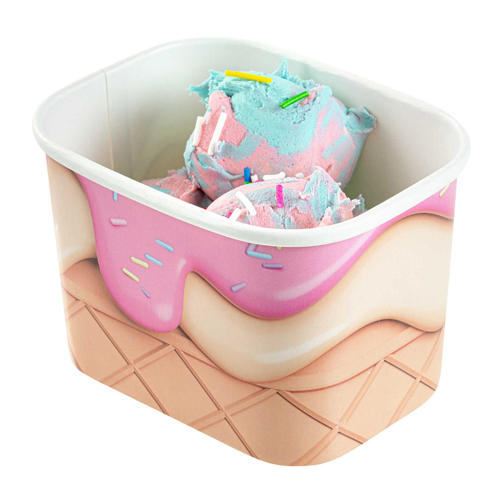 Coppetta 12 oz Square Vanilla Strawberry Swirl Paper To Go Cup - 4 1/4" x 3 1/4" x 2 3/4" - 50 count box