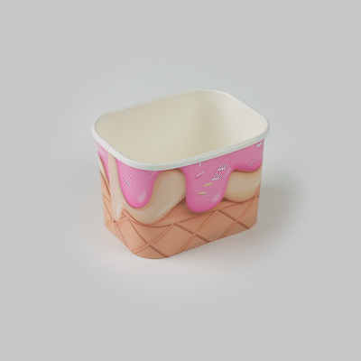 Coppetta 12 oz Square Vanilla Strawberry Swirl Paper To Go Cup - 4 1/4" x 3 1/4" x 2 3/4" - 50 count box