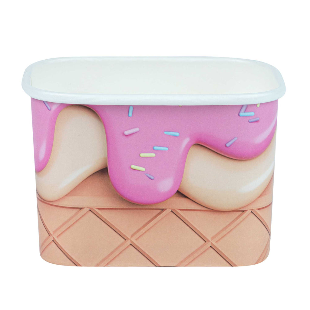 Coppetta 12 oz Square Vanilla Strawberry Swirl Paper To Go Cup - 4 1/4" x 3 1/4" x 2 3/4" - 50 count box