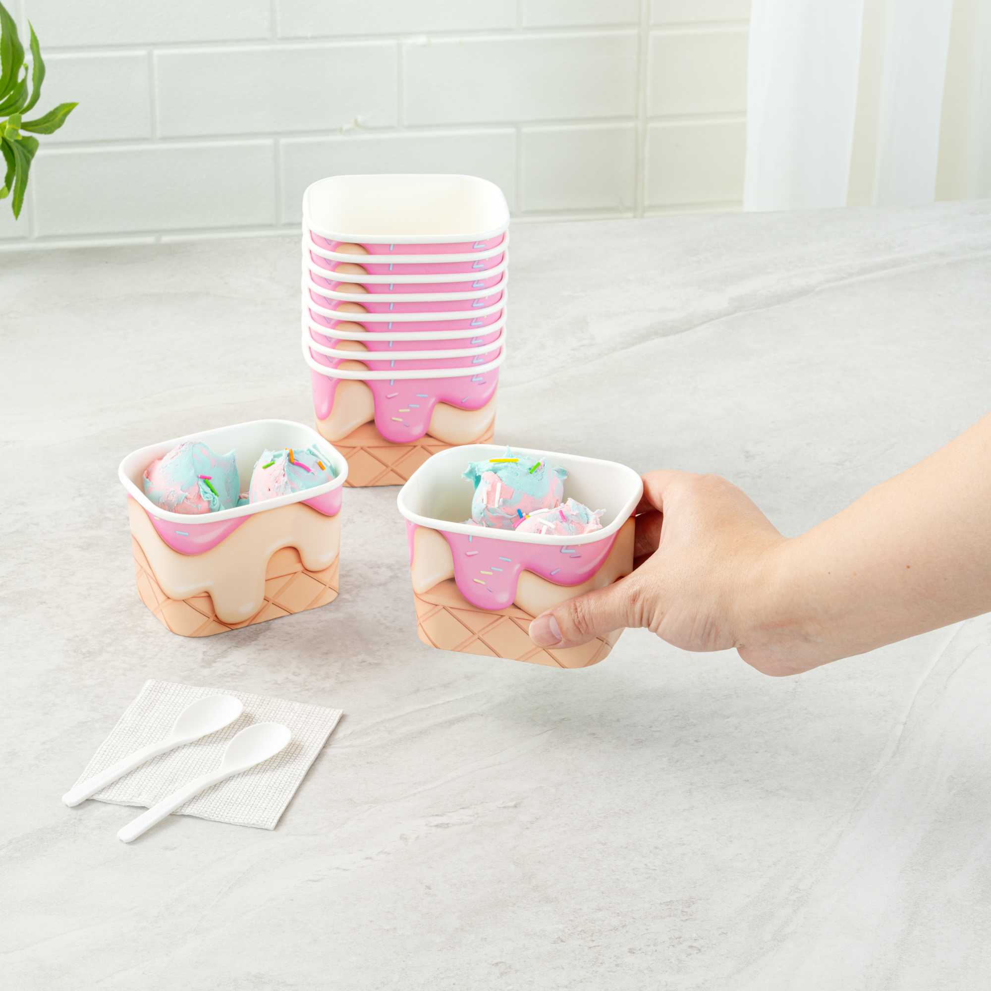 Coppetta 12 oz Square Vanilla Strawberry Swirl Paper To Go Cup - 4 1/4" x 3 1/4" x 2 3/4" - 50 count box