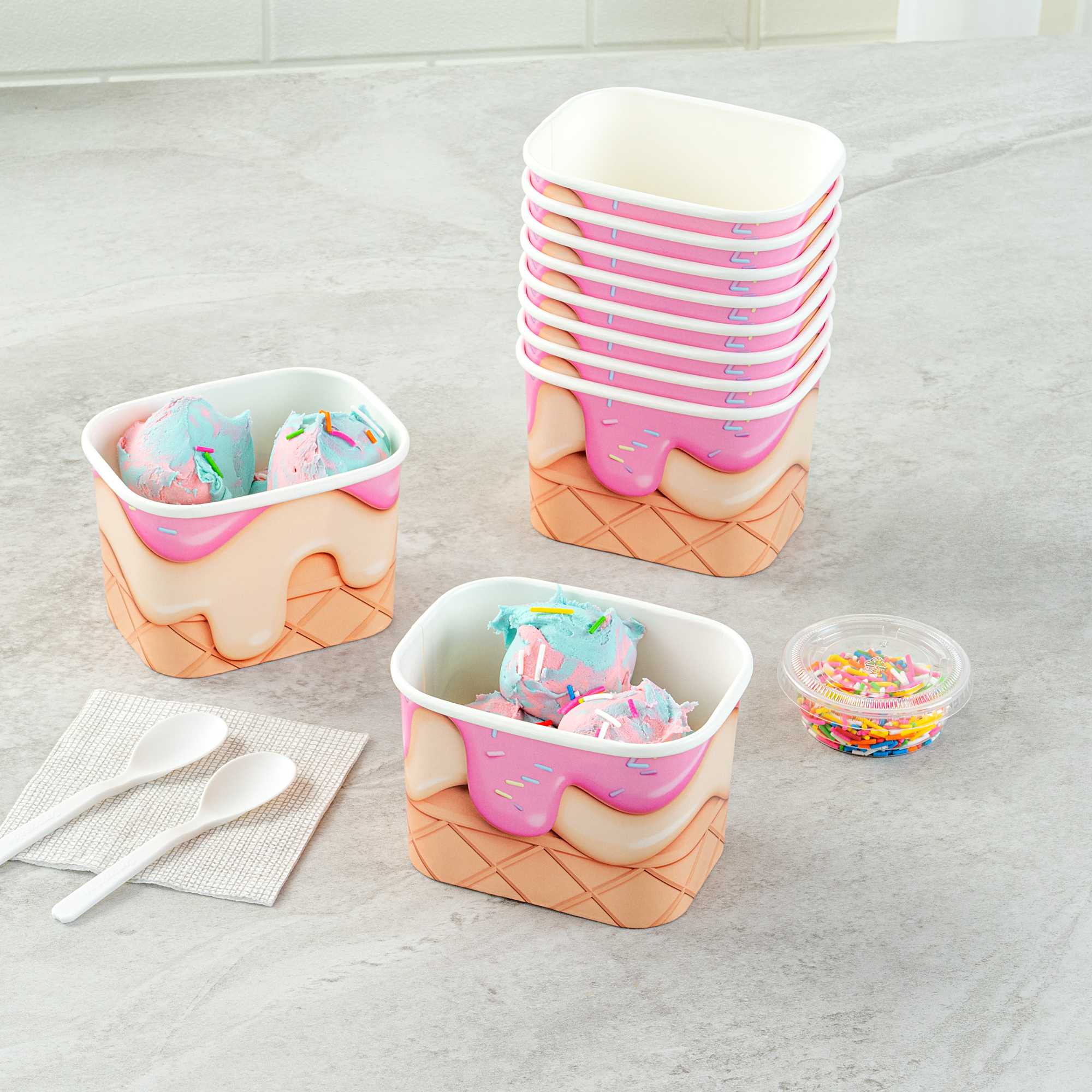 Coppetta 12 oz Square Vanilla Strawberry Swirl Paper To Go Cup - 4 1/4" x 3 1/4" x 2 3/4" - 50 count box
