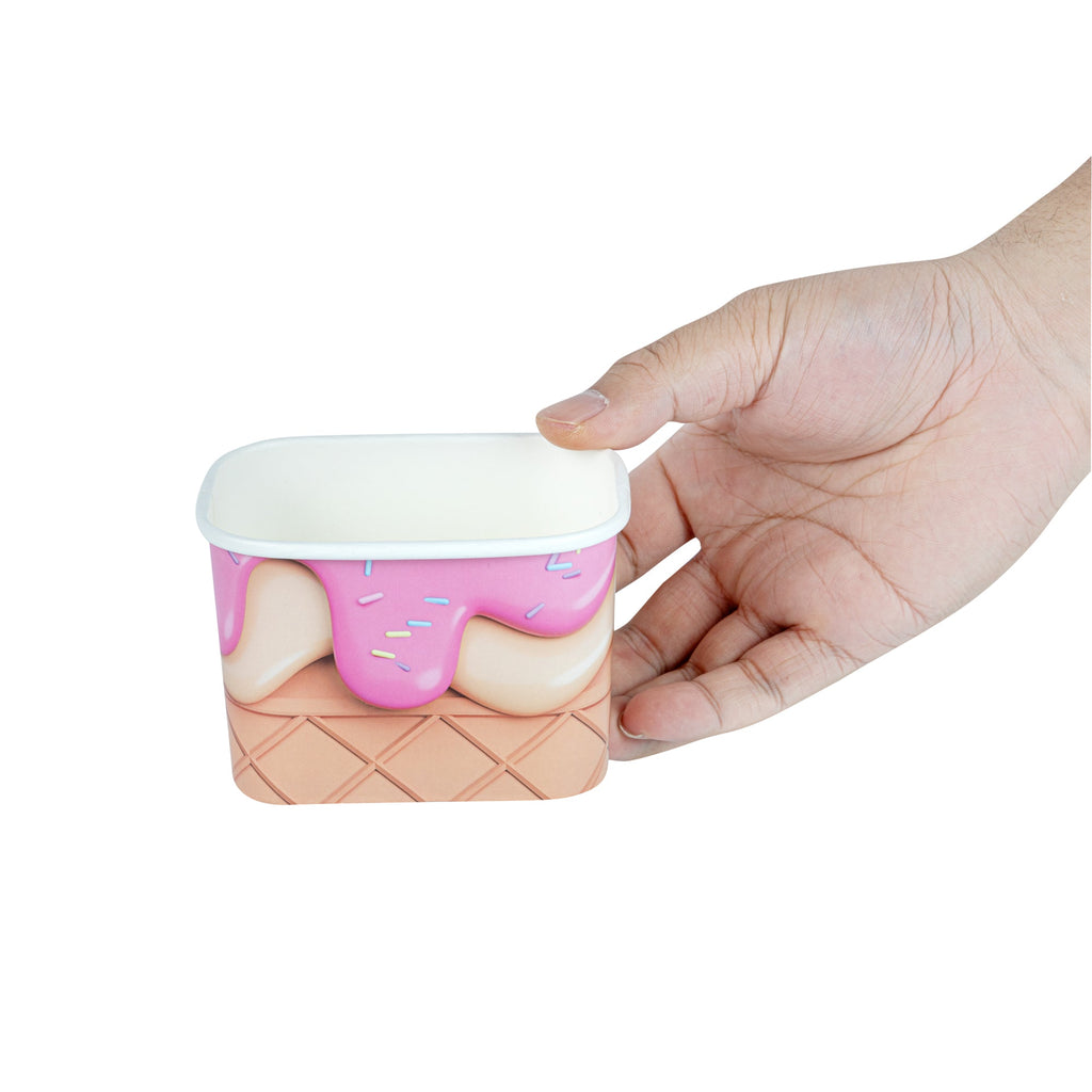 Coppetta 12 oz Square Vanilla Strawberry Swirl Paper To Go Cup - 4 1/4" x 3 1/4" x 2 3/4" - 200 count box