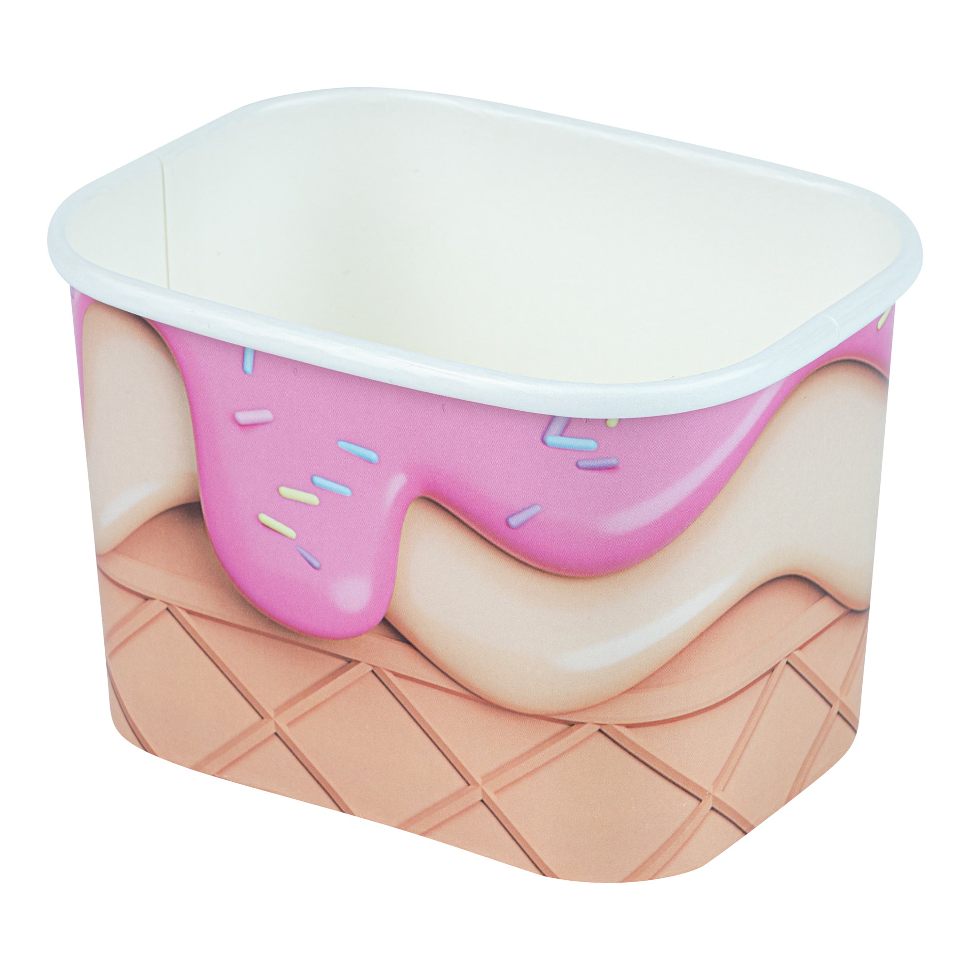 Coppetta 12 oz Square Vanilla Strawberry Swirl Paper To Go Cup - 4 1/4" x 3 1/4" x 2 3/4" - 200 count box