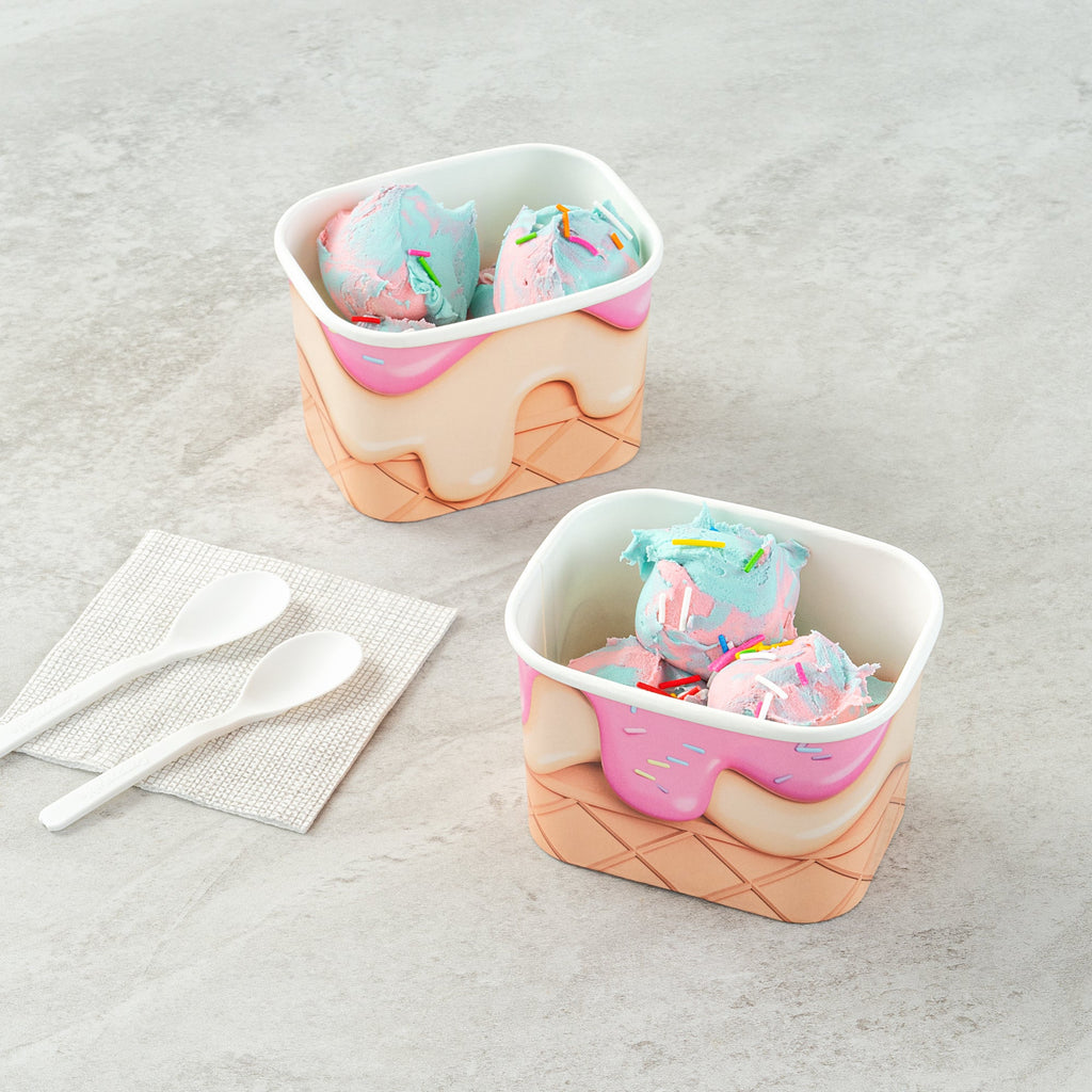 Coppetta 12 oz Square Vanilla Strawberry Swirl Paper To Go Cup - 4 1/4" x 3 1/4" x 2 3/4" - 200 count box