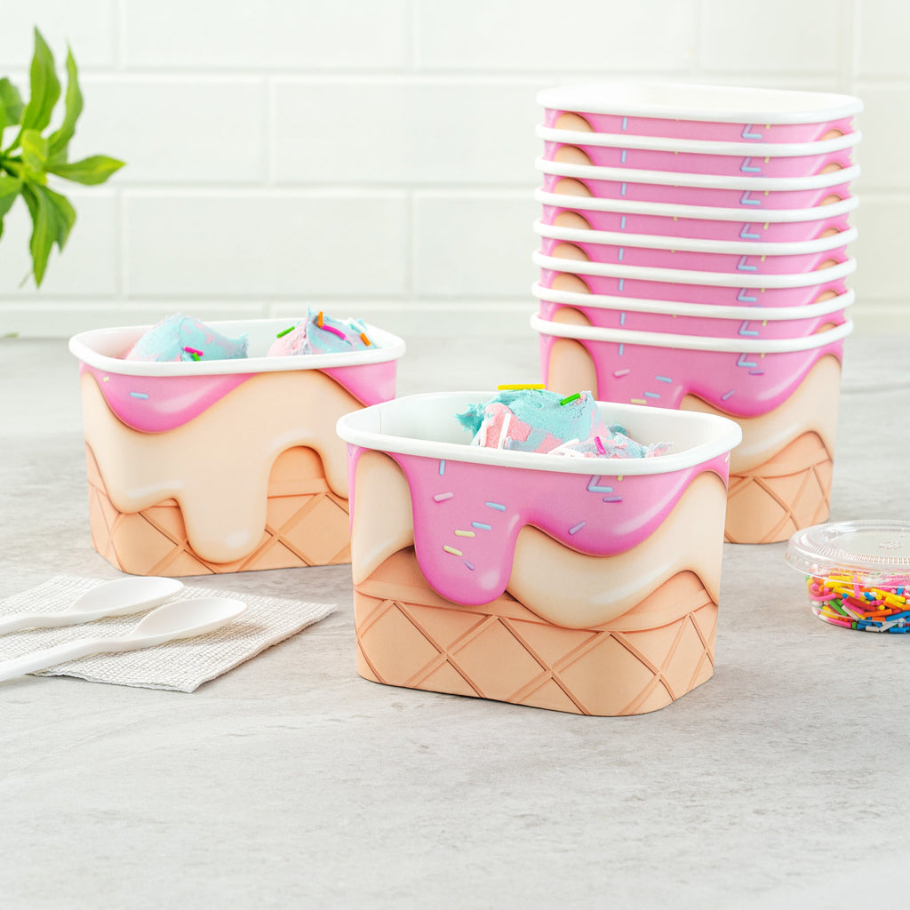 Coppetta 12 oz Square Vanilla Strawberry Swirl Paper To Go Cup - 4 1/4" x 3 1/4" x 2 3/4" - 200 count box