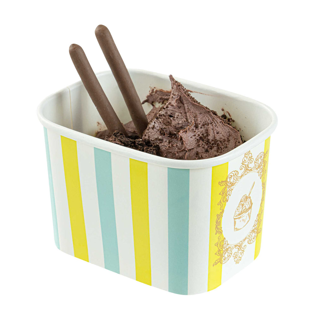 Coppetta 12 oz Square Blue And Green Stripe Paper To Go Cup - 4 1/4" x 3 1/4" x 2 3/4" - 50 count box