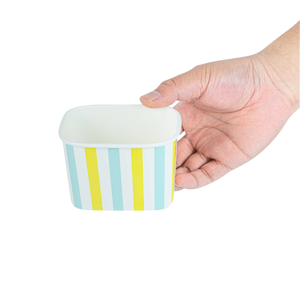 Coppetta 12 oz Square Blue And Green Stripe Paper To Go Cup - 4 1/4" x 3 1/4" x 2 3/4" - 50 count box