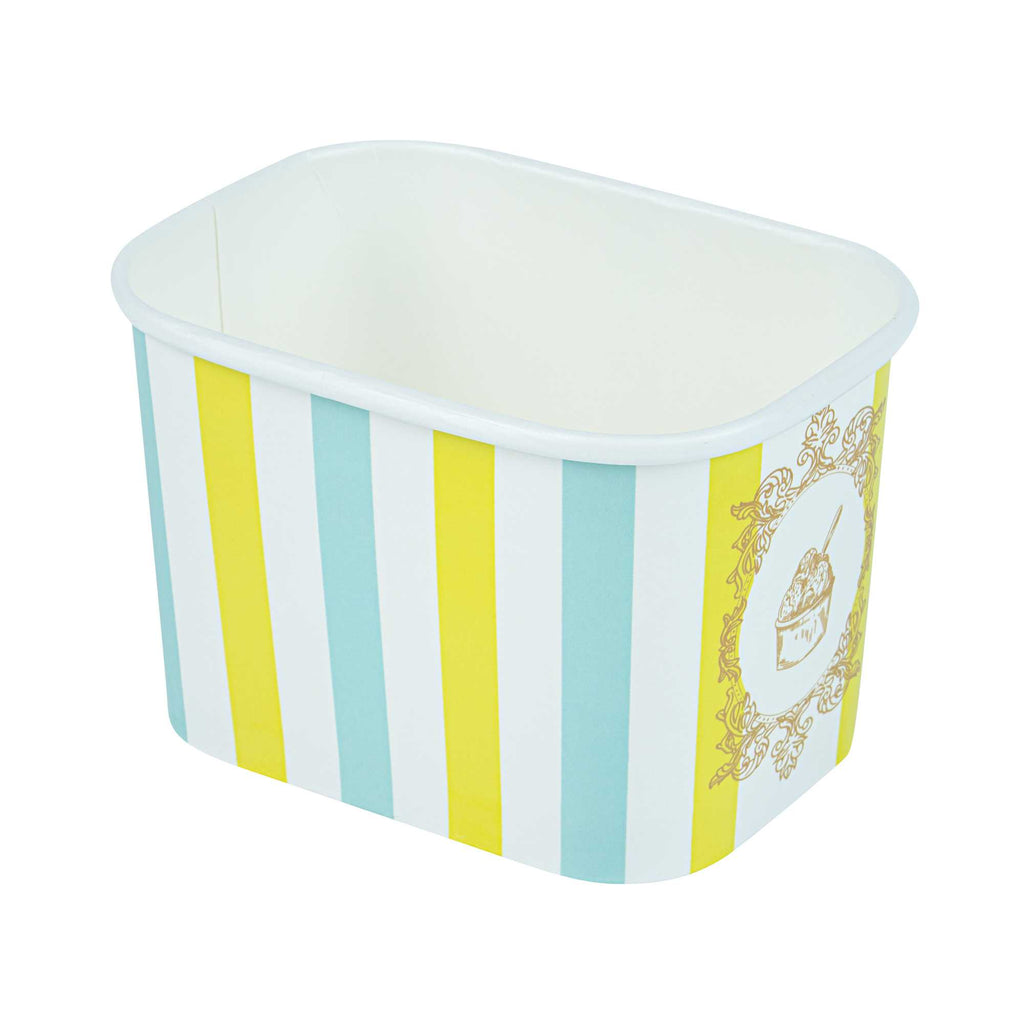 Coppetta 12 oz Square Blue And Green Stripe Paper To Go Cup - 4 1/4" x 3 1/4" x 2 3/4" - 50 count box