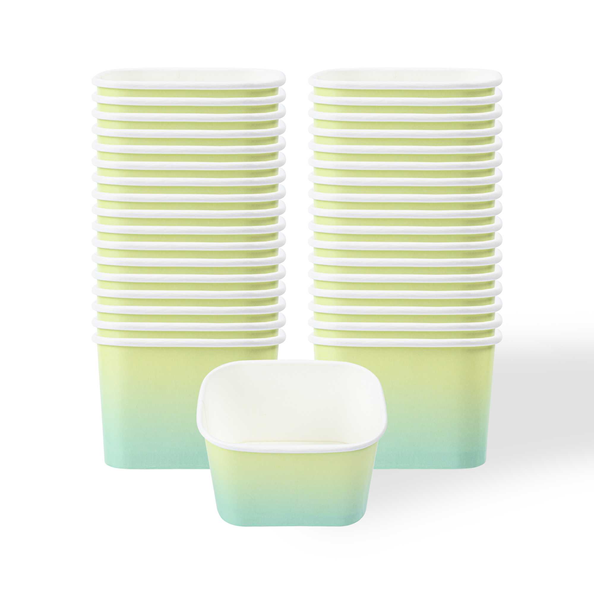 Coppetta 12 oz Square Teal And Green Ombre Paper To Go Cup - 4 1/4" x 3 1/4" x 2 3/4" - 50 count box