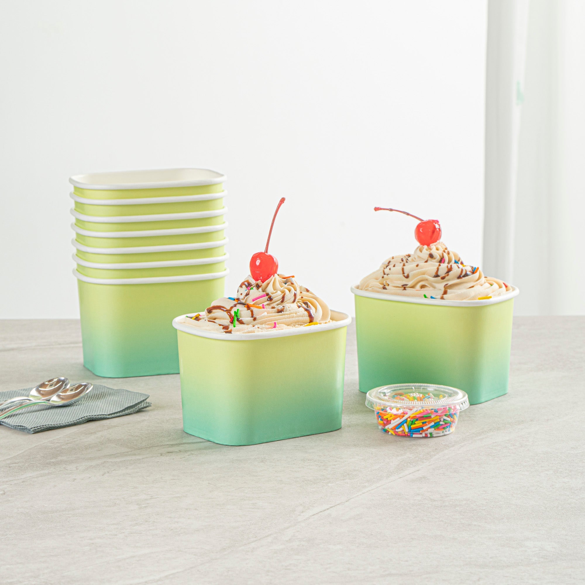 Coppetta 12 oz Square Teal And Green Ombre Paper To Go Cup - 4 1/4" x 3 1/4" x 2 3/4" - 200 count box
