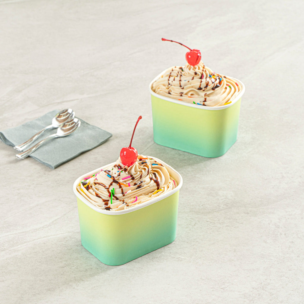 Coppetta 12 oz Square Teal And Green Ombre Paper To Go Cup - 4 1/4" x 3 1/4" x 2 3/4" - 200 count box