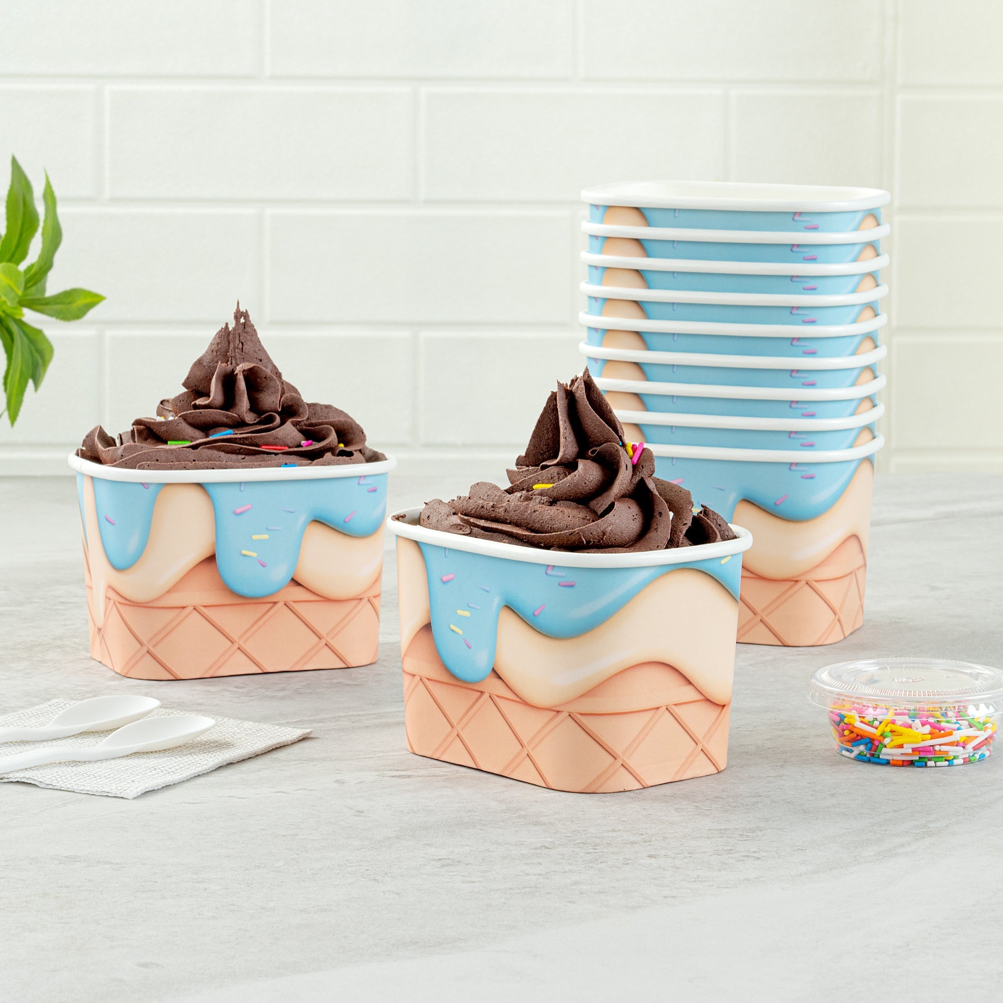 Coppetta 12 oz Square Frosty Delight Paper To Go Cup - 4 1/4" x 3 1/4" x 2 3/4" - 200 count box