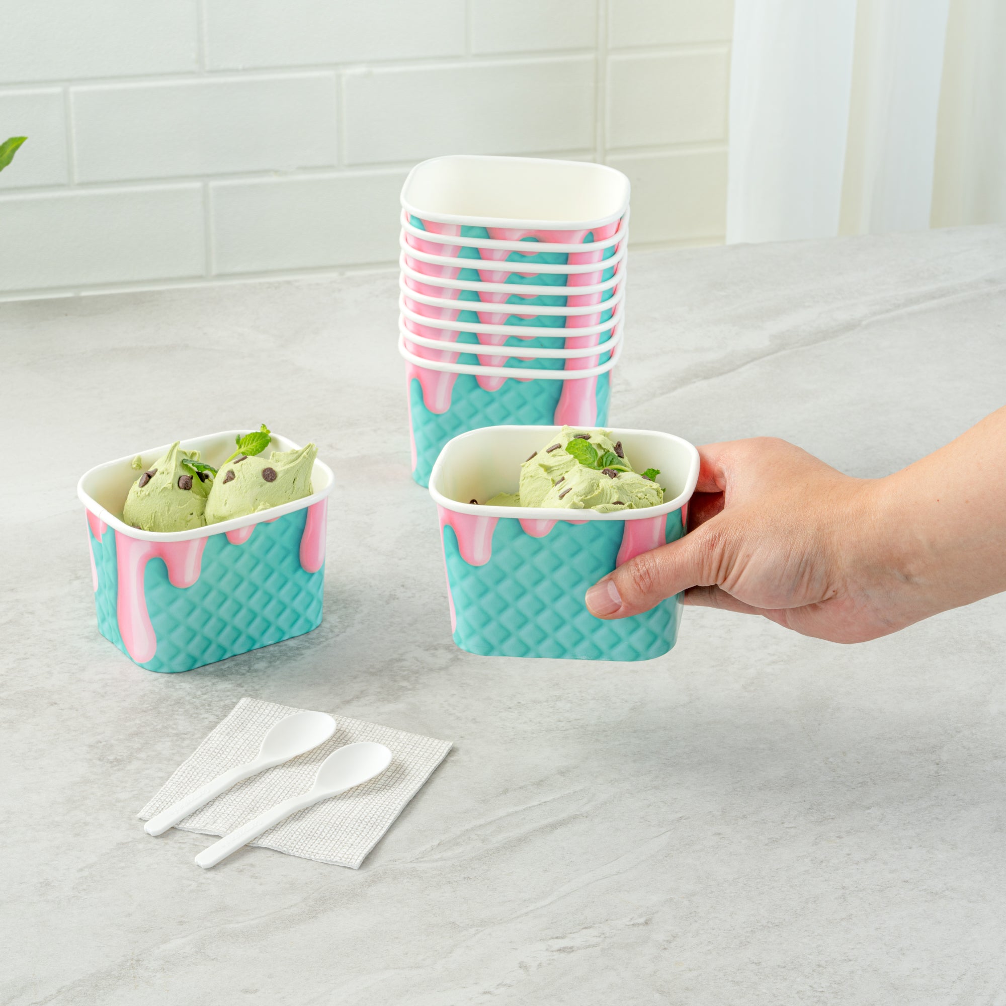 Coppetta 12 oz Square Bubblegum Splash Paper To Go Cup - 4 1/4" x 3 1/4" x 2 3/4" - 200 count box