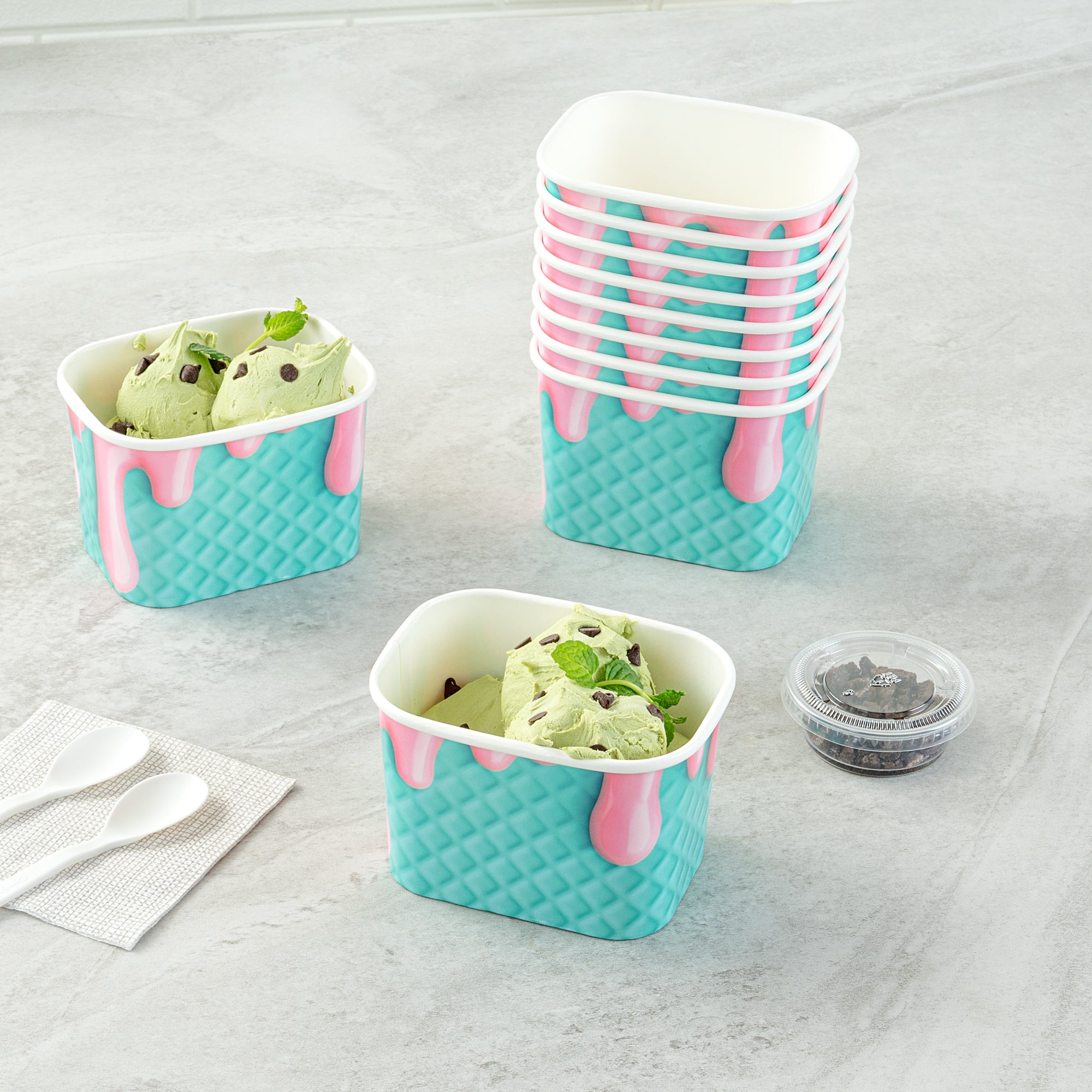Coppetta 12 oz Square Bubblegum Splash Paper To Go Cup - 4 1/4" x 3 1/4" x 2 3/4" - 200 count box