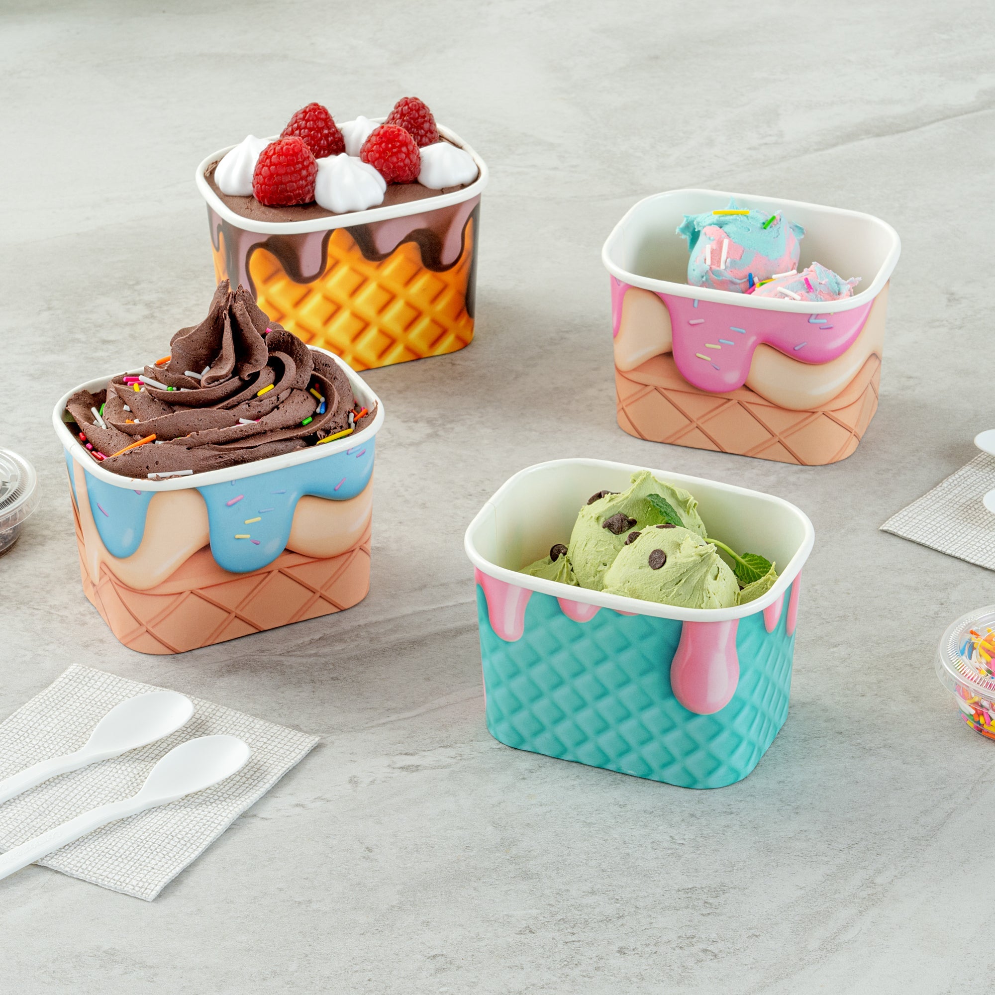 Coppetta 12 oz Square Bubblegum Splash Paper To Go Cup - 4 1/4" x 3 1/4" x 2 3/4" - 200 count box
