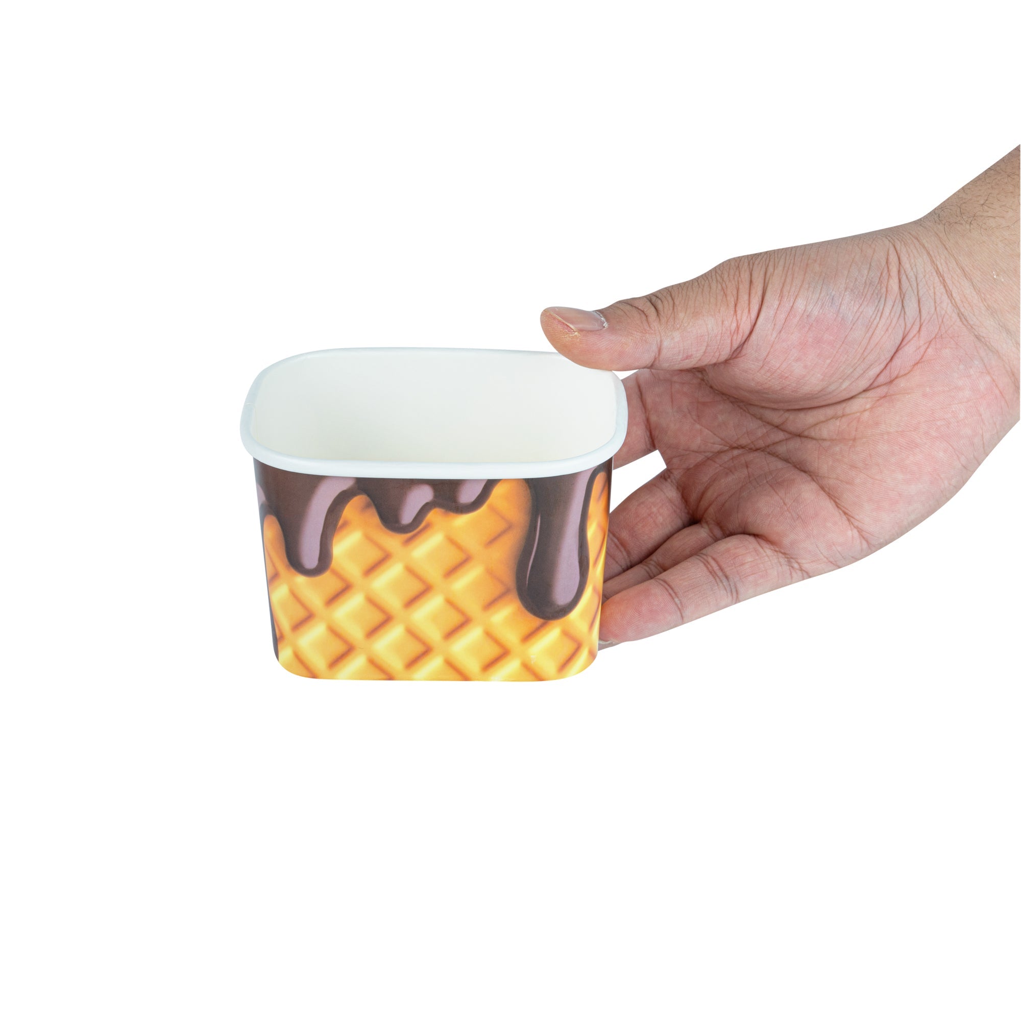 Coppetta 12 oz Square Chocolate Drizzle Paper To Go Cup - 4 1/4" x 3 1/4" x 2 3/4" - 200 count box