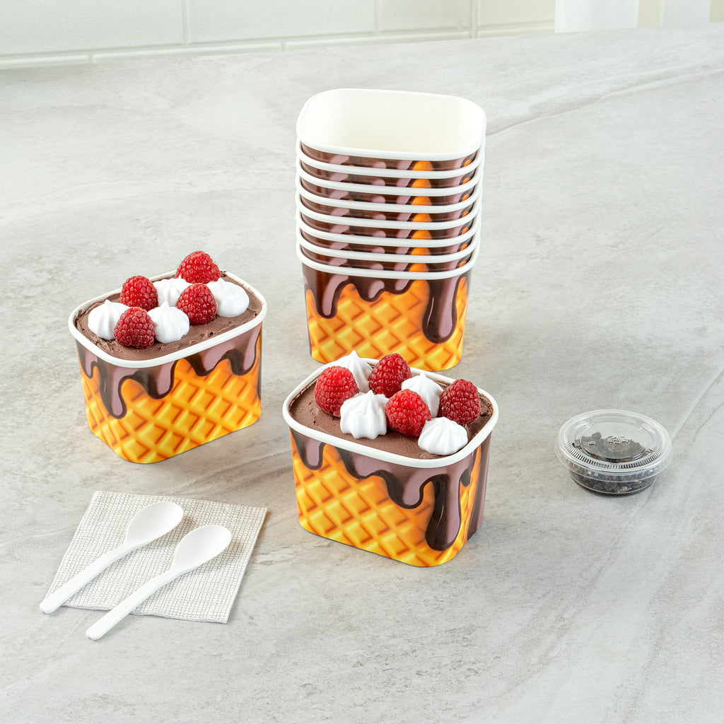 Coppetta 12 oz Square Chocolate Drizzle Paper To Go Cup - 4 1/4" x 3 1/4" x 2 3/4" - 200 count box