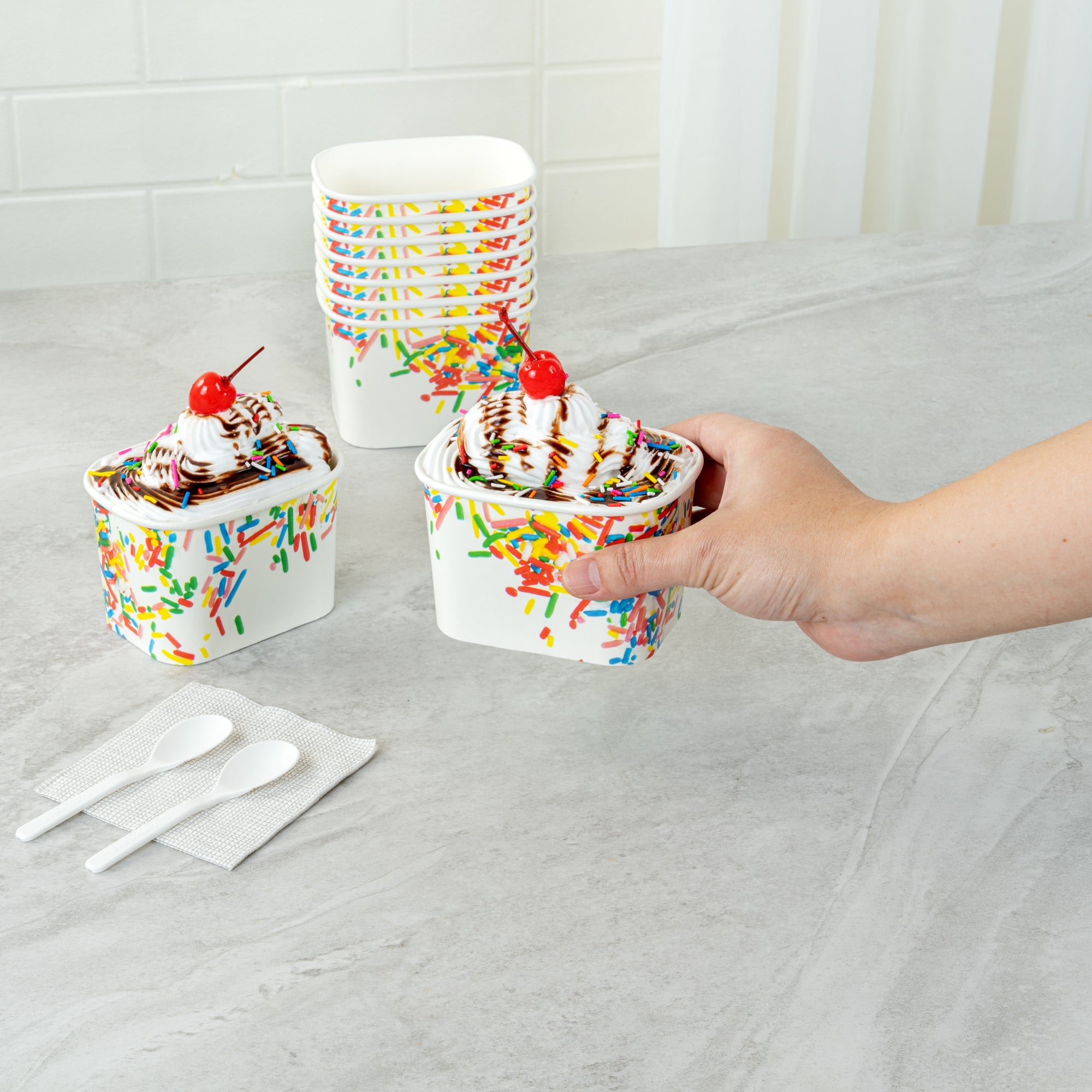 Coppetta 12 oz Square Paper To Go Cup - with Classic Sprinkles - 4 1/4" x 3 1/4" x 2 3/4" - 200 count box
