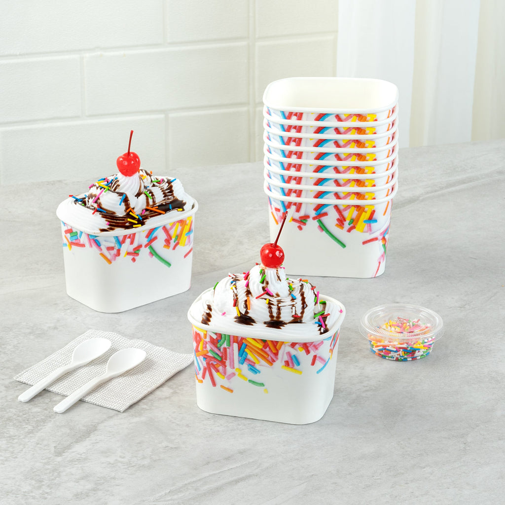Coppetta 12 oz Square Paper To Go Cup - with Festive Sprinkles - 4 1/4" x 3 1/4" x 2 3/4" - 50 count box