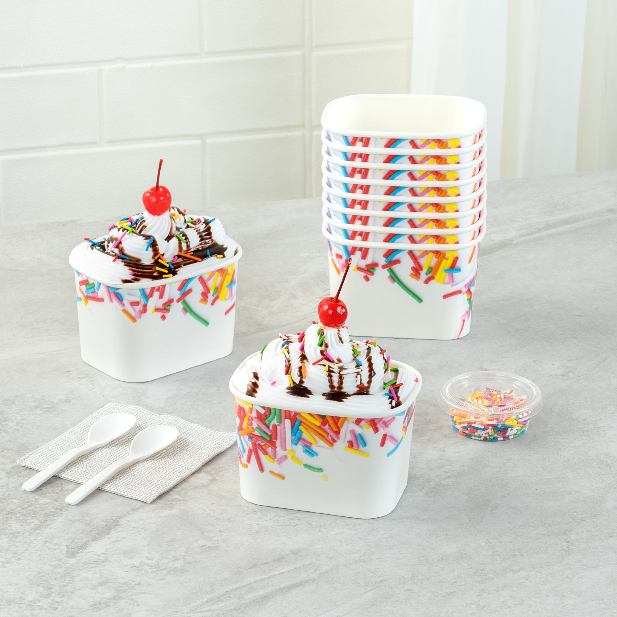 Coppetta 12 oz Square Paper To Go Cup - with Festive Sprinkles - 4 1/4" x 3 1/4" x 2 3/4" - 200 count box