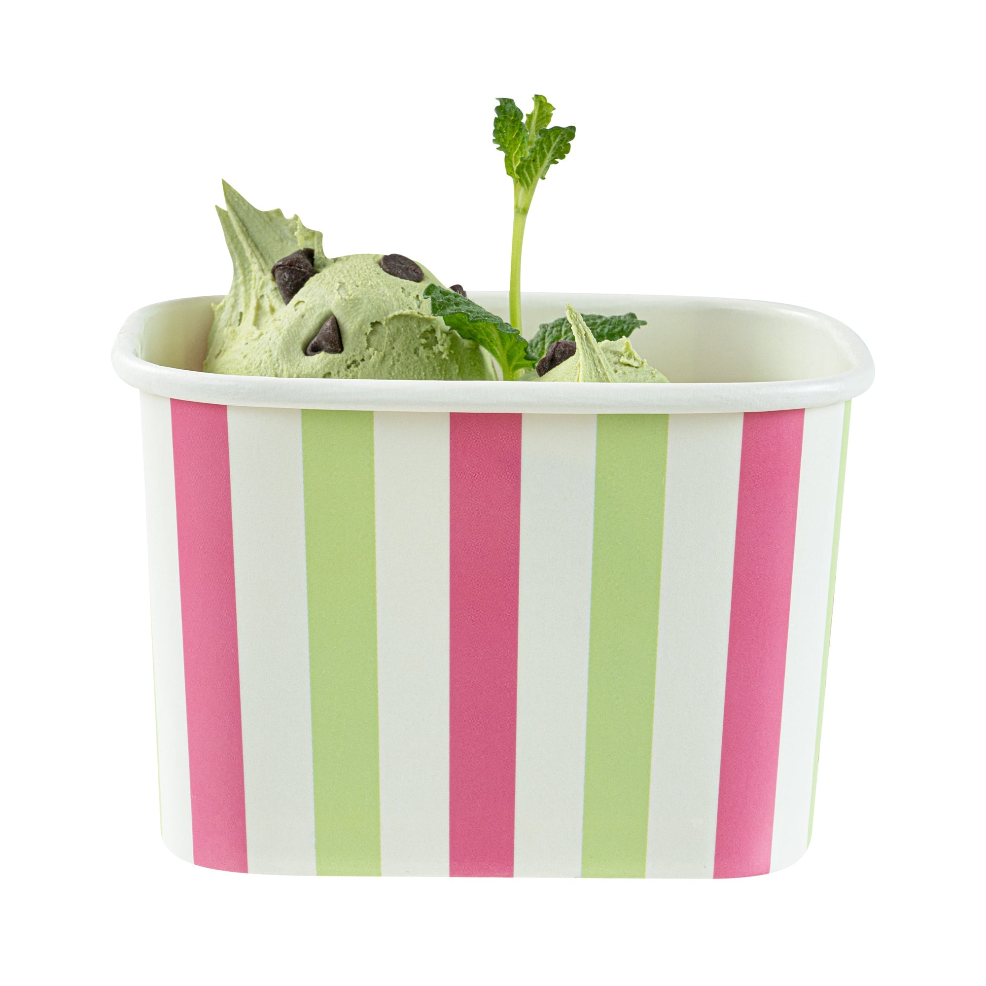 Coppetta 12 oz Square Green And Pink Stripe Paper To Go Cup - 4 1/4" x 3 1/4" x 2 3/4" - 200 count box