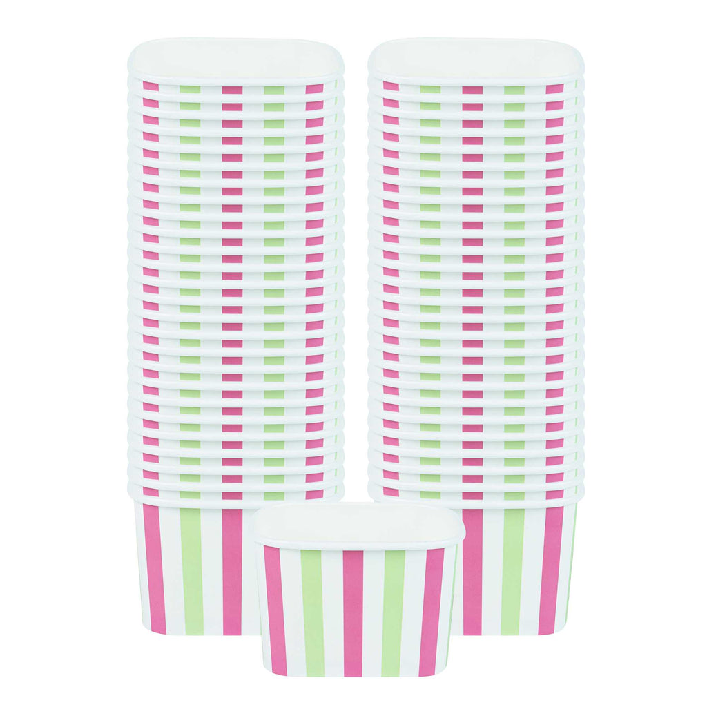 Coppetta 12 oz Square Green And Pink Stripe Paper To Go Cup - 4 1/4" x 3 1/4" x 2 3/4" - 50 count box