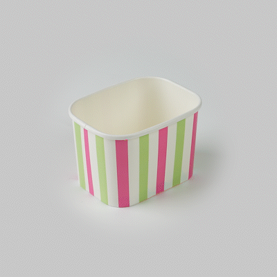 Coppetta 12 oz Square Green And Pink Stripe Paper To Go Cup - 4 1/4" x 3 1/4" x 2 3/4" - 50 count box