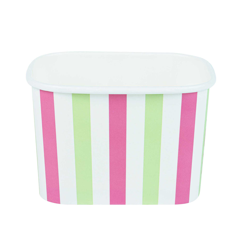 Coppetta 12 oz Square Green And Pink Stripe Paper To Go Cup - 4 1/4" x 3 1/4" x 2 3/4" - 50 count box