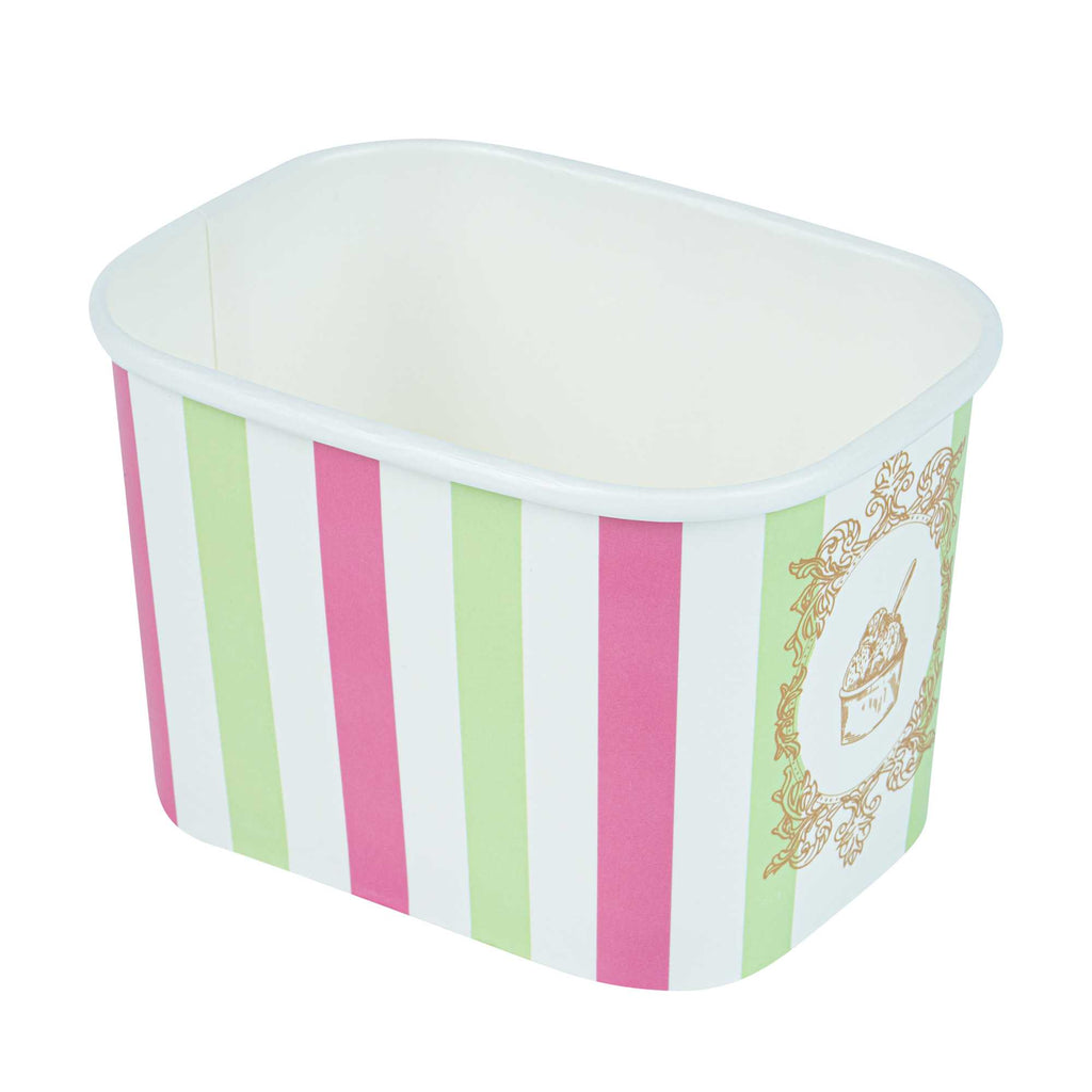 Coppetta 12 oz Square Green And Pink Stripe Paper To Go Cup - 4 1/4" x 3 1/4" x 2 3/4" - 50 count box