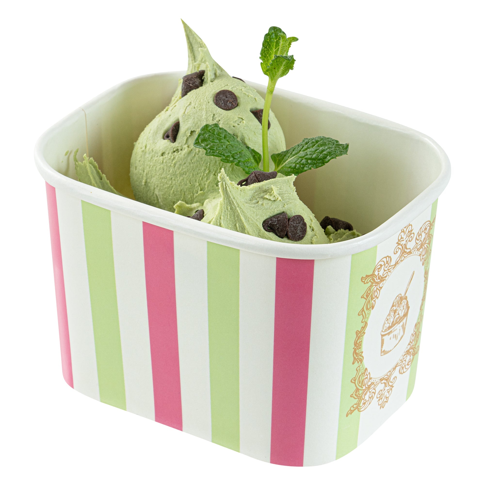 Coppetta 12 oz Square Green And Pink Stripe Paper To Go Cup - 4 1/4" x 3 1/4" x 2 3/4" - 200 count box