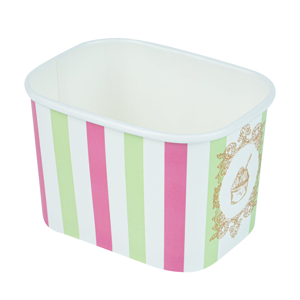 Coppetta 12 oz Square Green And Pink Stripe Paper To Go Cup - 4 1/4" x 3 1/4" x 2 3/4" - 200 count box