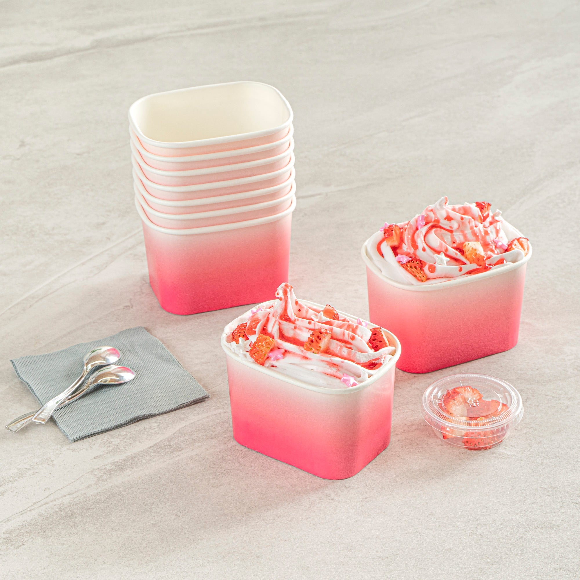 Coppetta 12 oz Square Pink And White Ombre Paper To Go Cup - 4 1/4" x 3 1/4" x 2 3/4" - 200 count box