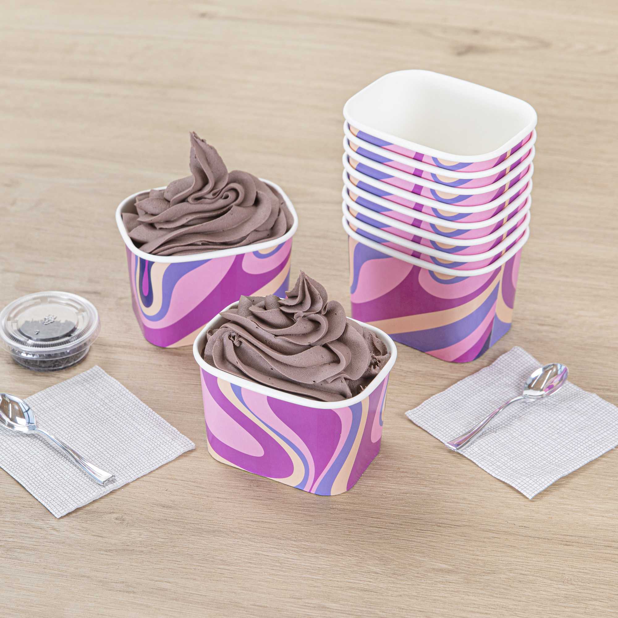 Coppetta 12 oz Square Pink And White Ombre Paper To Go Cup - 4 1/4" x 3 1/4" x 2 3/4" - 50 count box