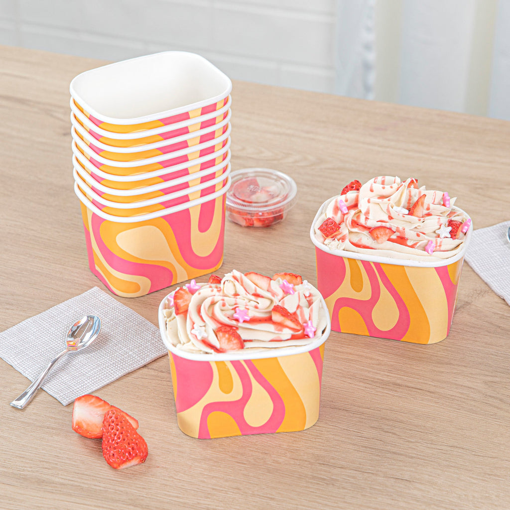 Coppetta 12 oz Square Tropical Twist Paper To Go Cup - 4 1/4" x 3 1/4" x 2 3/4" - 200 count box