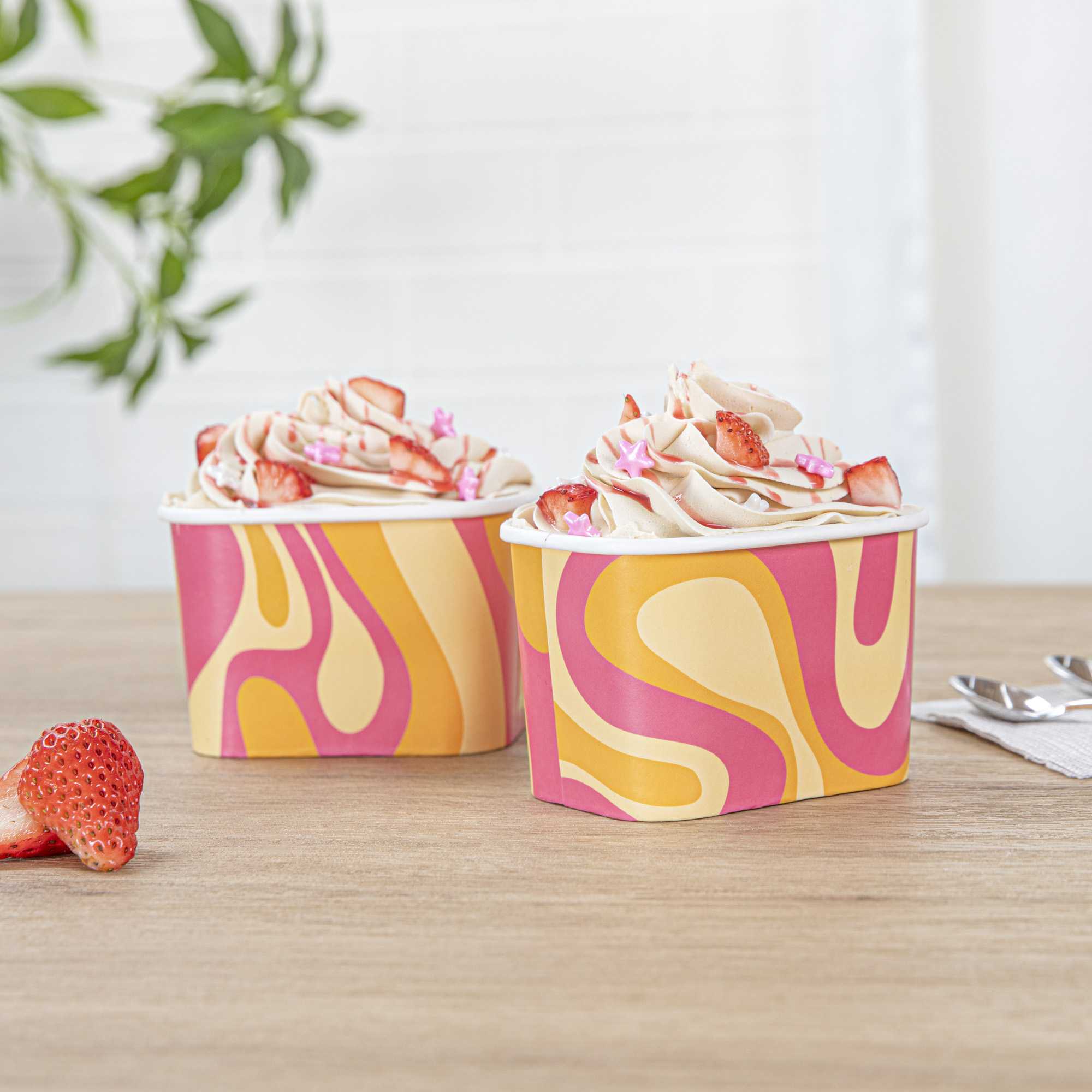 Coppetta 12 oz Square Tropical Twist Paper To Go Cup - 4 1/4" x 3 1/4" x 2 3/4" - 50 count box
