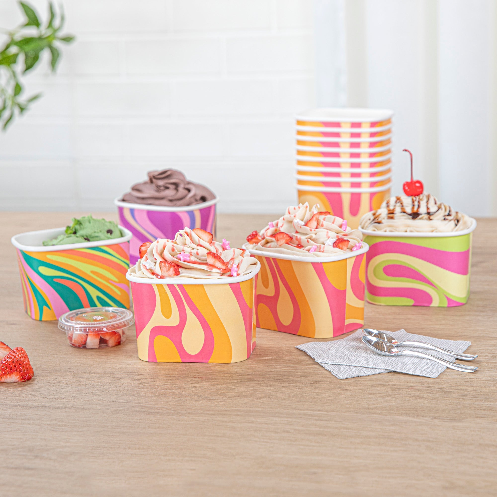 Coppetta 12 oz Square Tropical Twist Paper To Go Cup - 4 1/4" x 3 1/4" x 2 3/4" - 200 count box