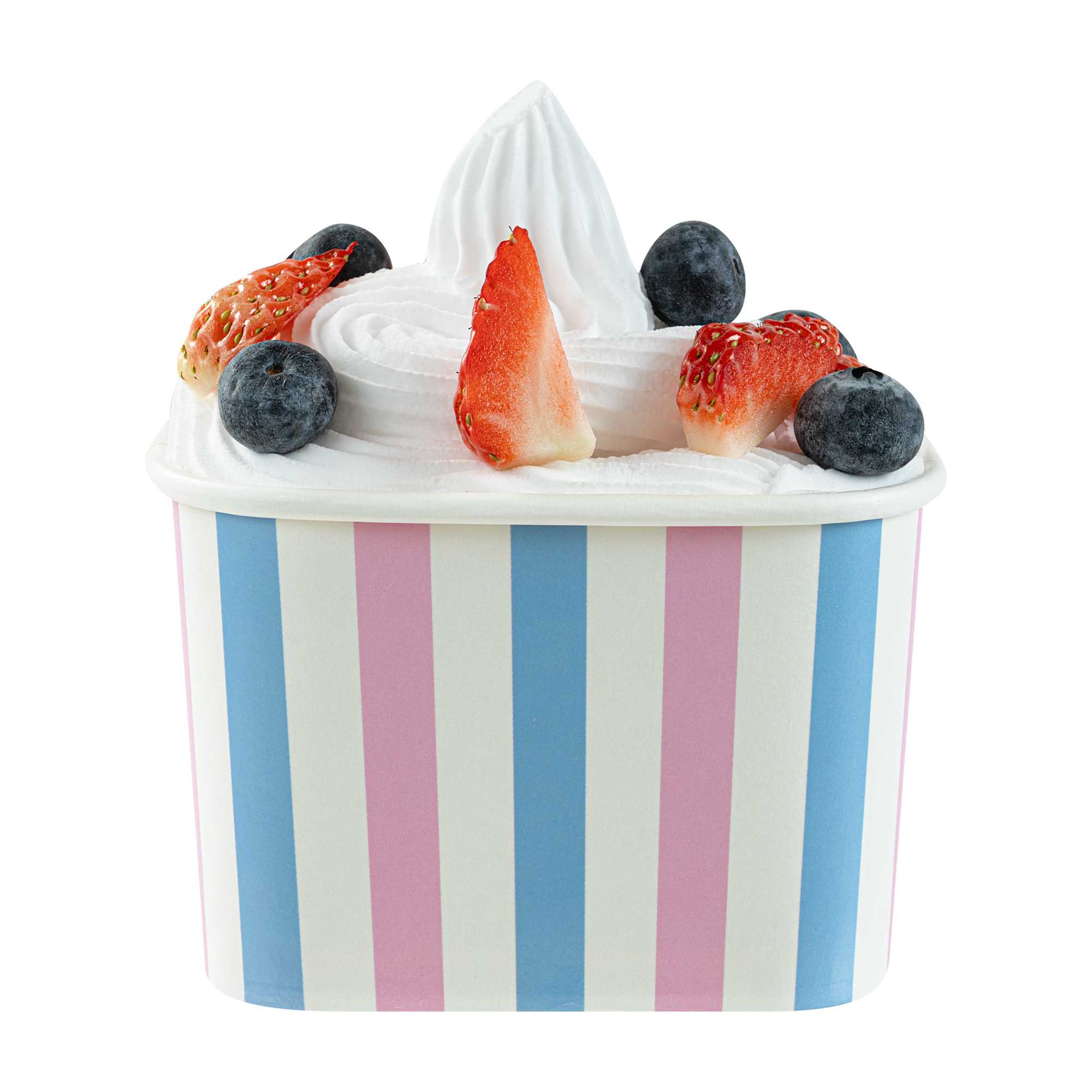 Coppetta 12 oz Square Pink And Blue Stripe Paper To Go Cup - 4 1/4" x 3 1/4" x 2 3/4" - 50 count box