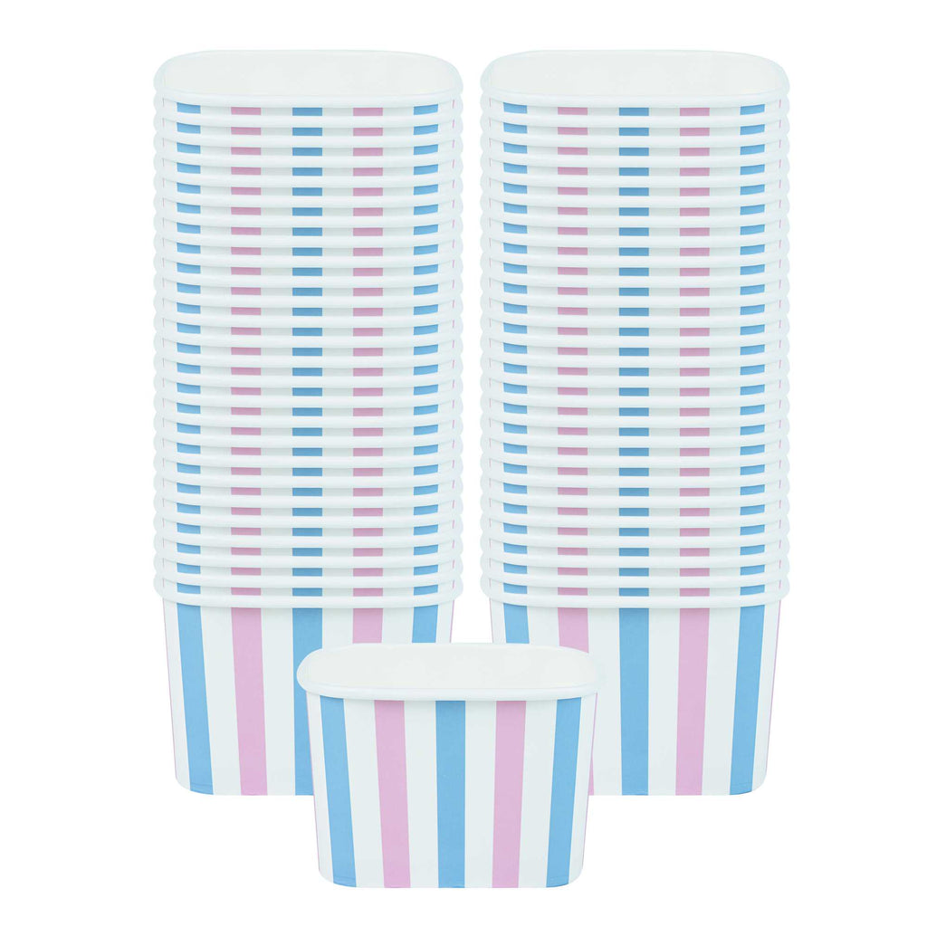 Coppetta 12 oz Square Pink And Blue Stripe Paper To Go Cup - 4 1/4" x 3 1/4" x 2 3/4" - 50 count box