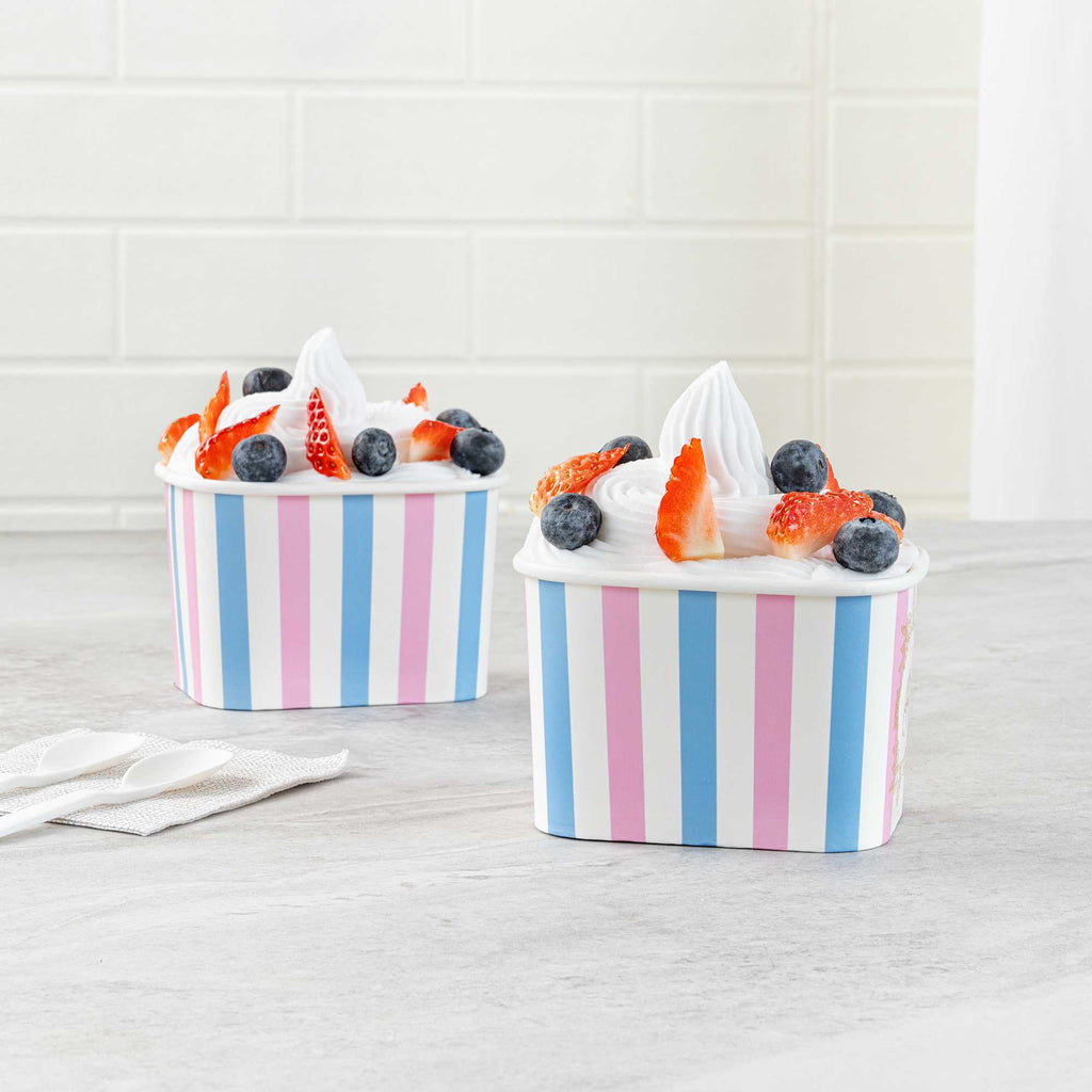 Coppetta 12 oz Square Pink And Blue Stripe Paper To Go Cup - 4 1/4" x 3 1/4" x 2 3/4" - 50 count box