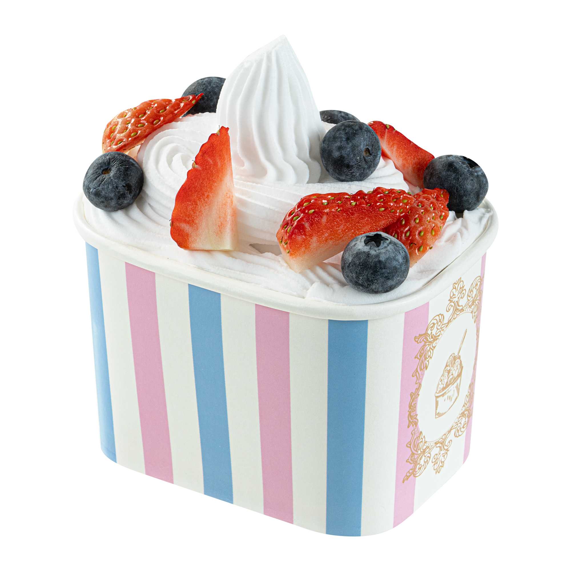 Coppetta 12 oz Square Pink And Blue Stripe Paper To Go Cup - 4 1/4" x 3 1/4" x 2 3/4" - 50 count box